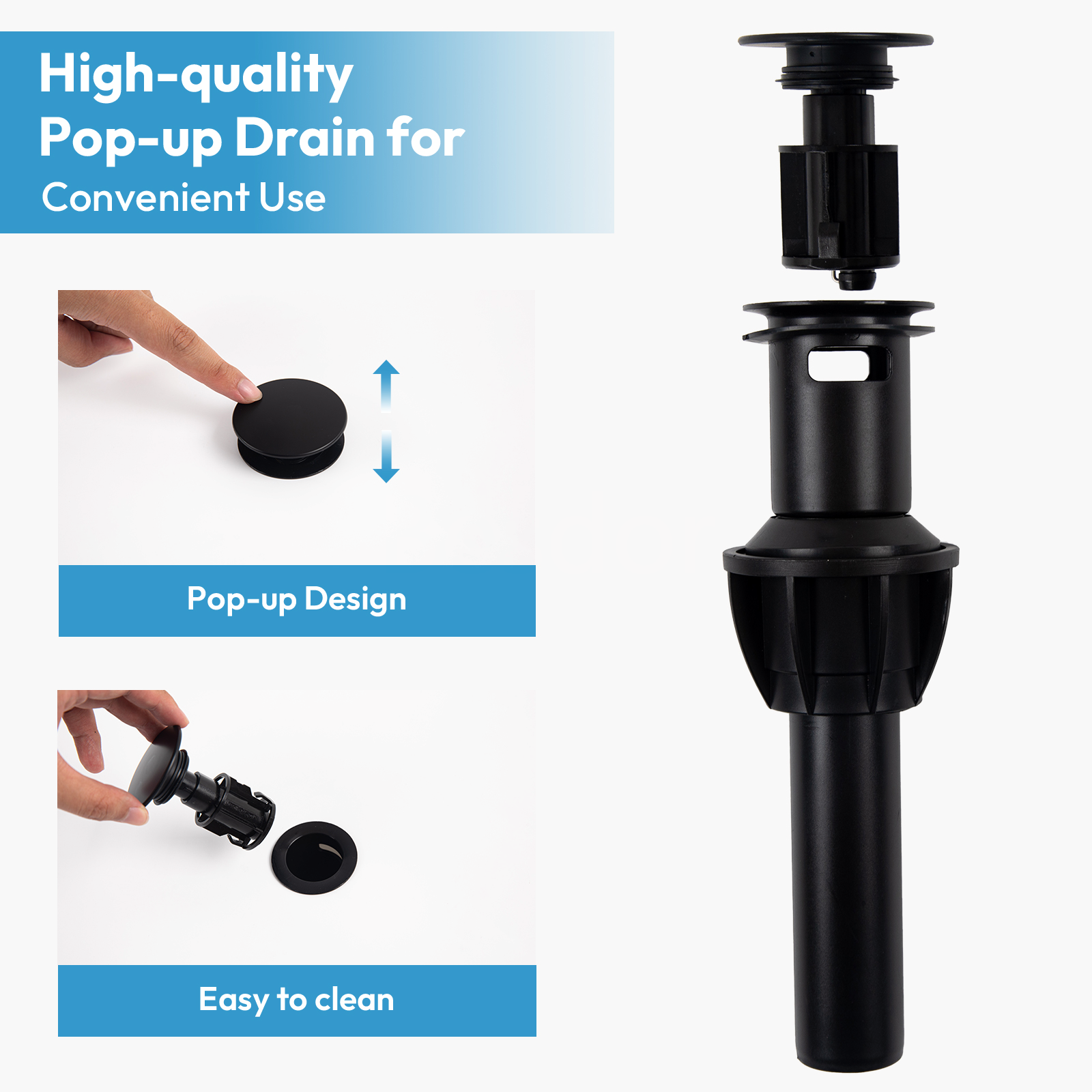 Besdor Waterfall Bathroom Faucet Single Hole 304 Stainless Steel Matte Black