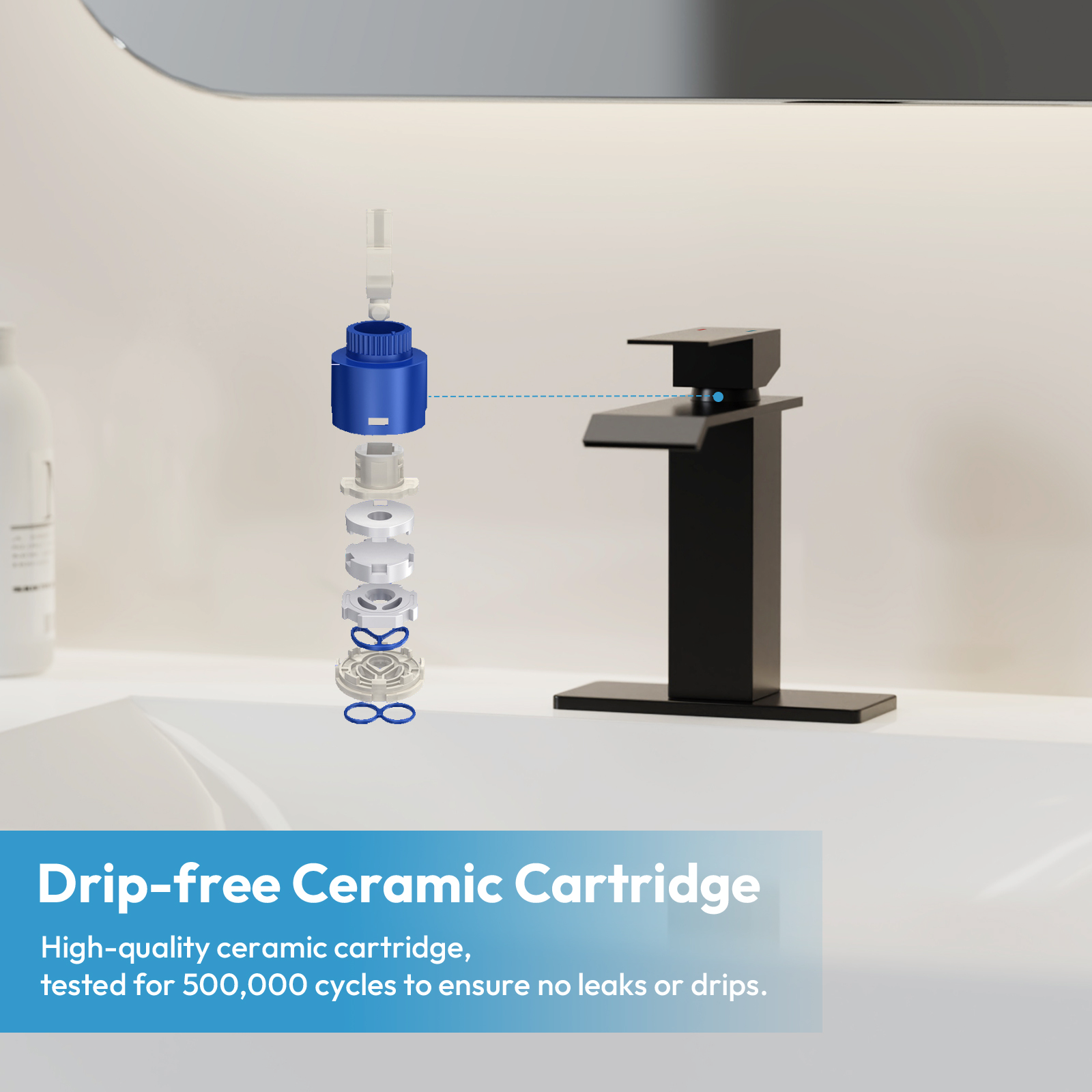 Besdor Waterfall Bathroom Faucet Single Hole 304 Stainless Steel Matte Black