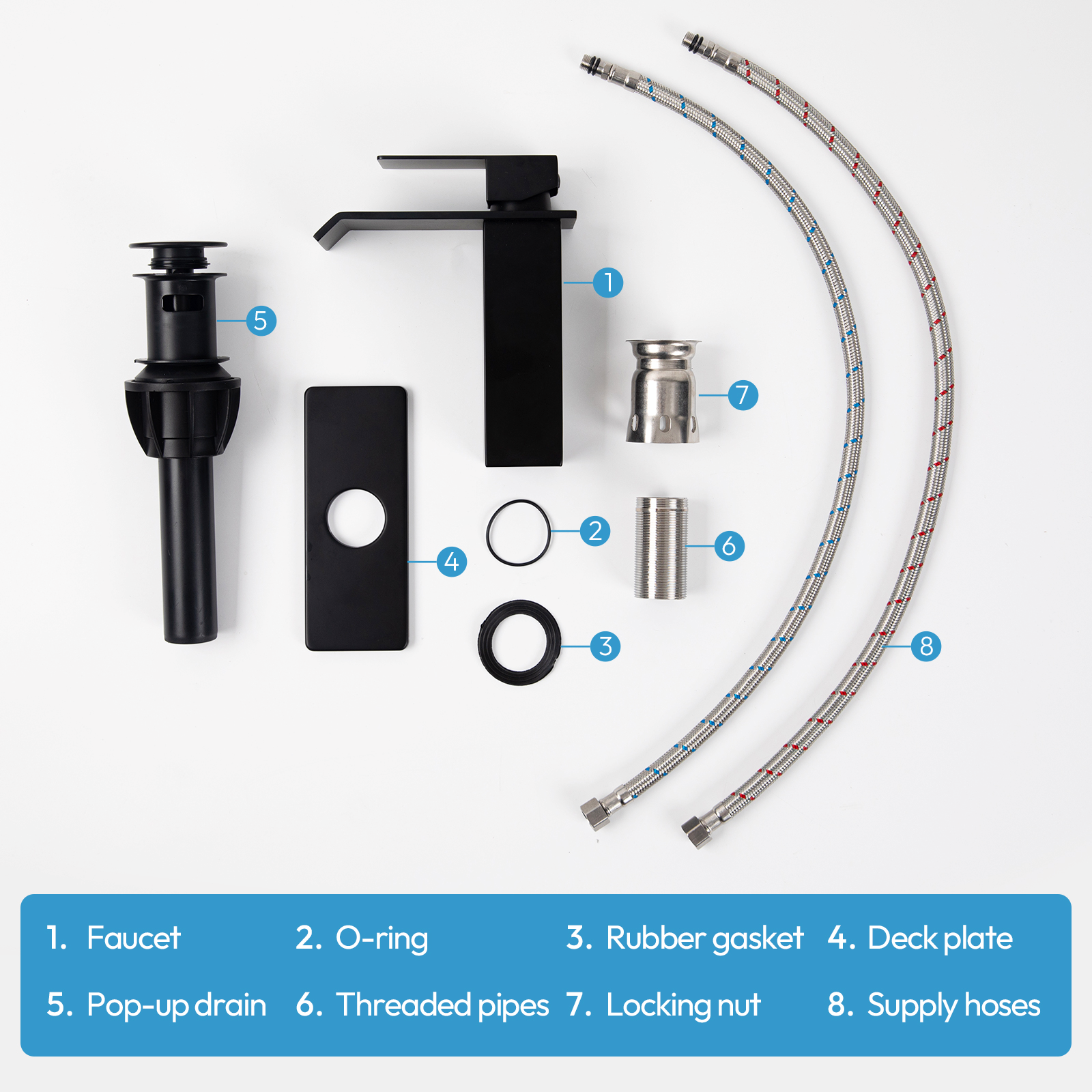 Besdor Waterfall Bathroom Faucet Single Hole 304 Stainless Steel Matte Black