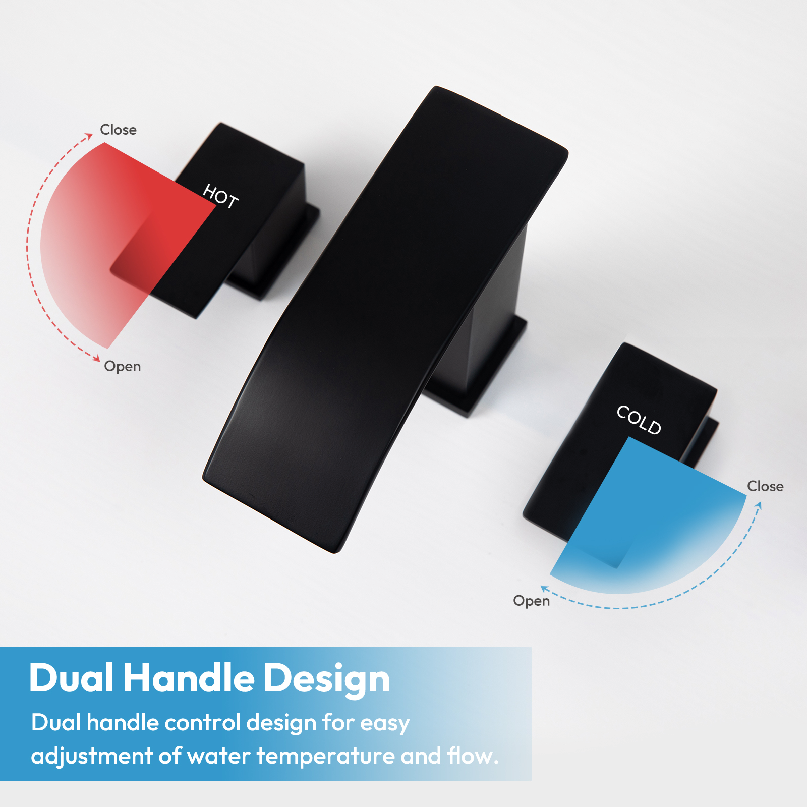 Besdor Waterfall Bathroom Faucet 3 Hole, 304 Stainless Steel Matte Black