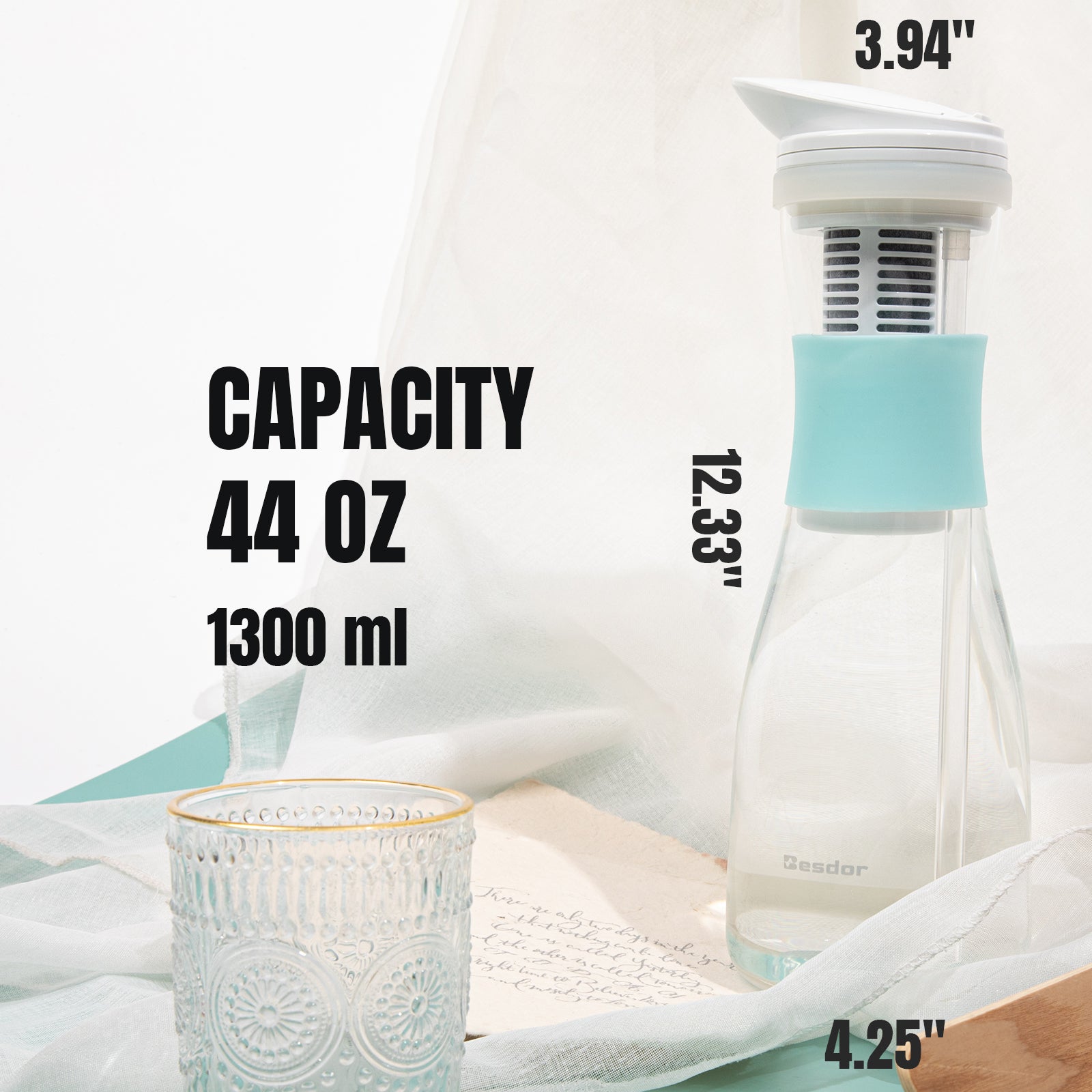 Besdor BWP1 Water Filter Pitcher, 5.5 Cup 1.3L, Faster Filtering, BPA Free, Long Lasting Filters 211 Gallons