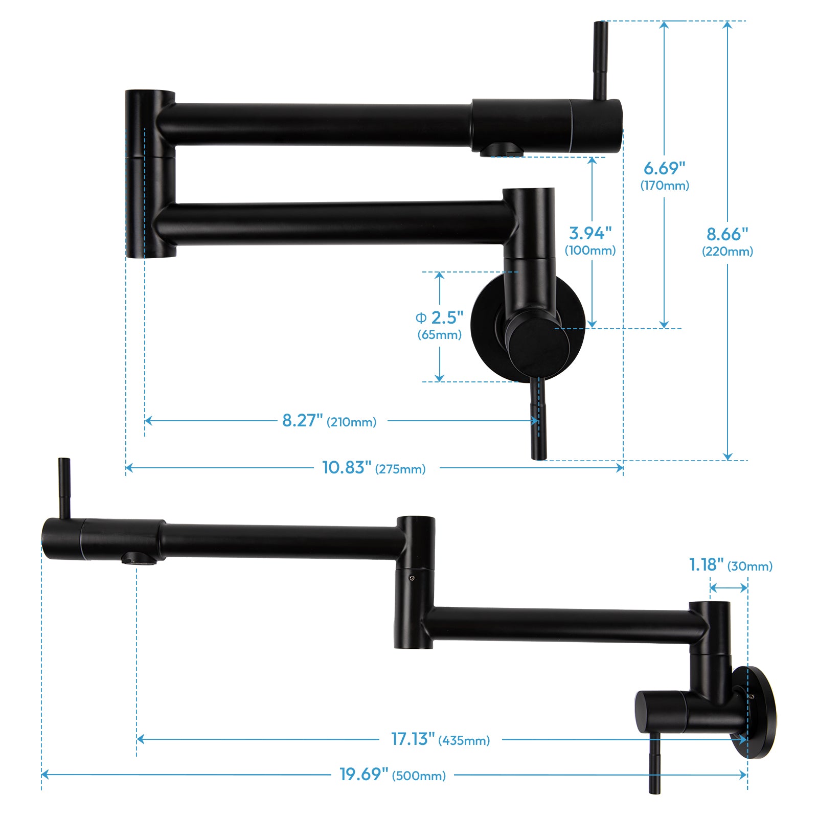 Besdor Pot Filler Faucet Stainless Steel Matte Black