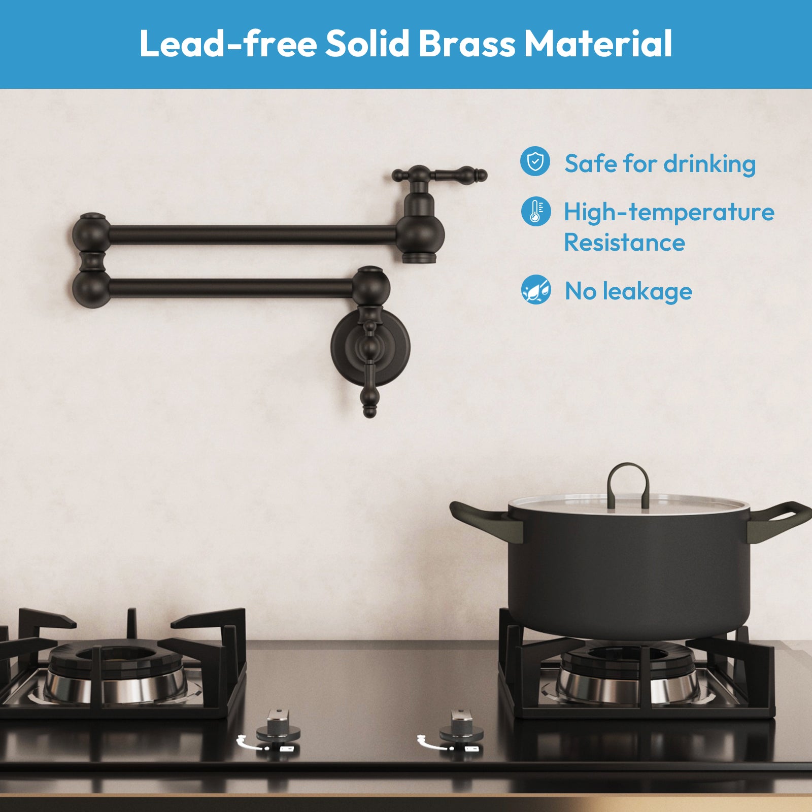 Besdor Brass Pot Filler Faucet Wall Mount Over Stove Faucet Matte Black