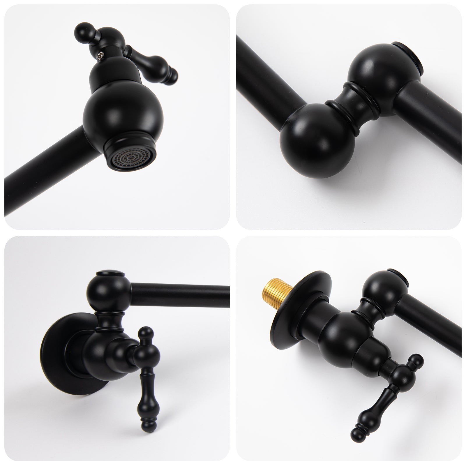 Besdor Brass Pot Filler Faucet Wall Mount Over Stove Faucet Matte Black