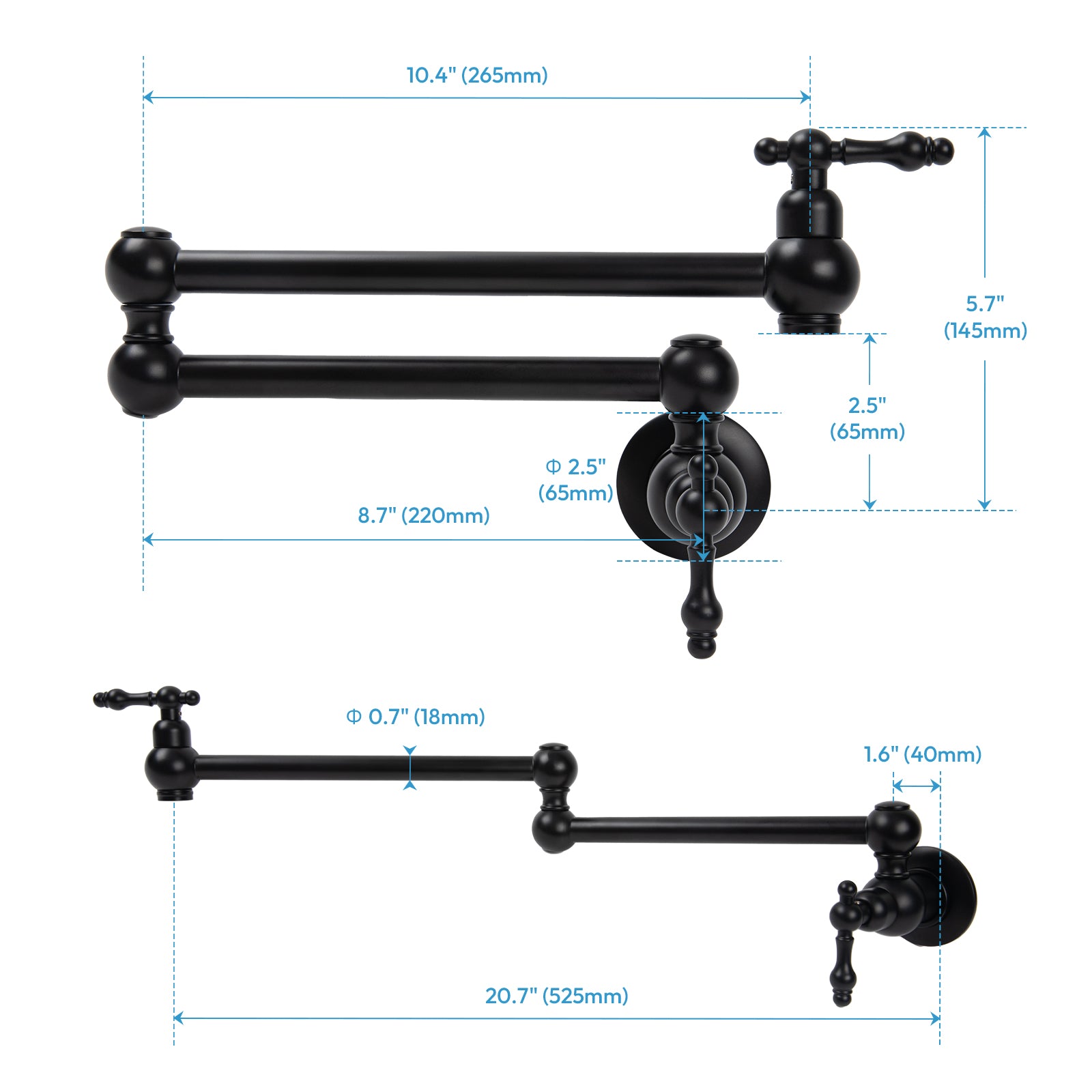 Besdor Brass Pot Filler Faucet Wall Mount Over Stove Faucet Matte Black