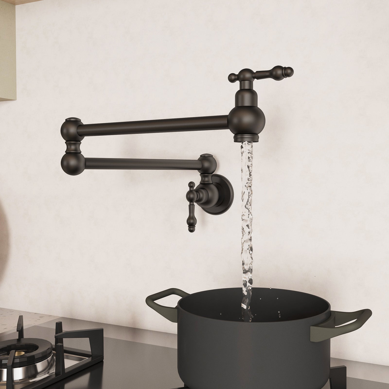 Besdor Brass Pot Filler Faucet Wall Mount Over Stove Faucet Matte Black