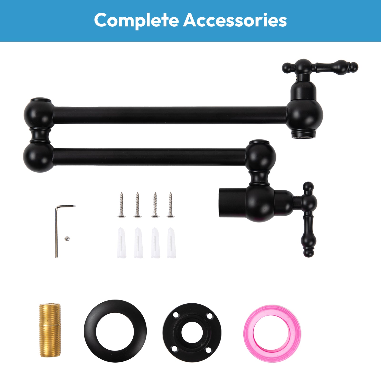 Besdor Brass Pot Filler Faucet Wall Mount Over Stove Faucet Matte Black