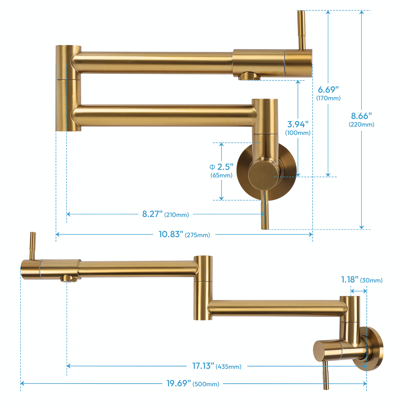 Besdor Pot Filler Faucet Stainless Steel Polished Gold