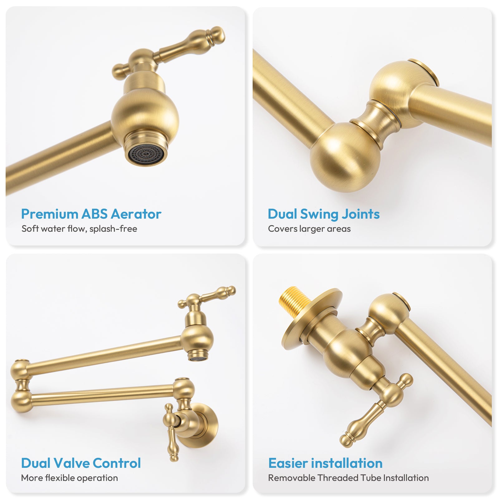 Besdor Brass Pot Filler Faucet Wall Mount Over Stove Faucet Brushed Gold