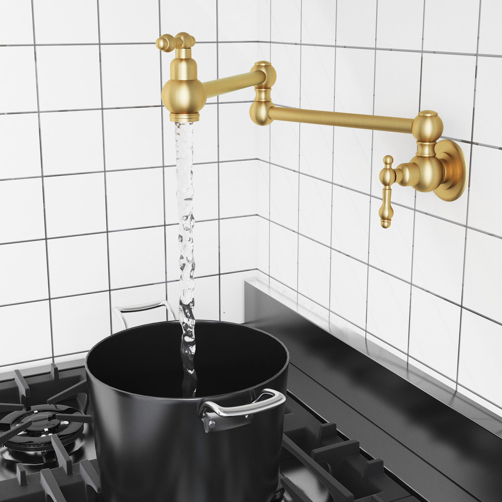 Besdor Brass Pot Filler Faucet Wall Mount Over Stove Faucet Brushed Gold