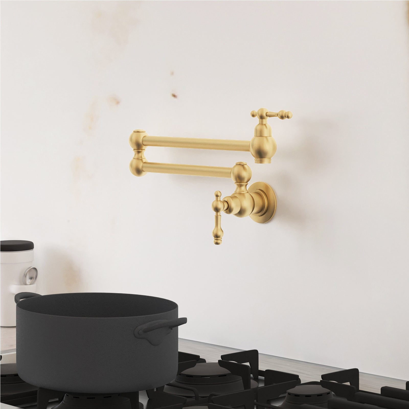 Besdor Brass Pot Filler Faucet Wall Mount Over Stove Faucet Brushed Gold