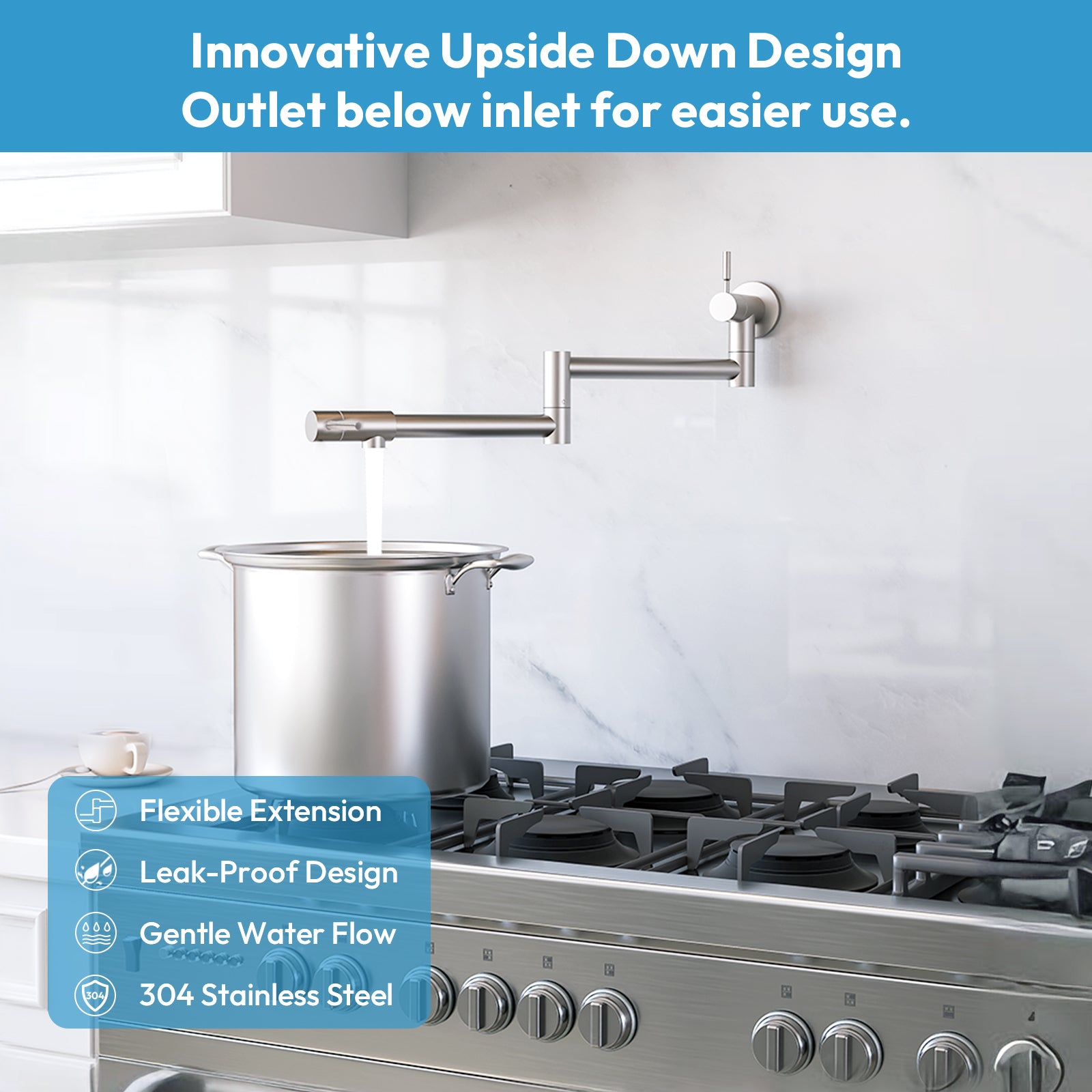 Besdor Upside Down Design Pot Filler Faucet Brushed Nickel