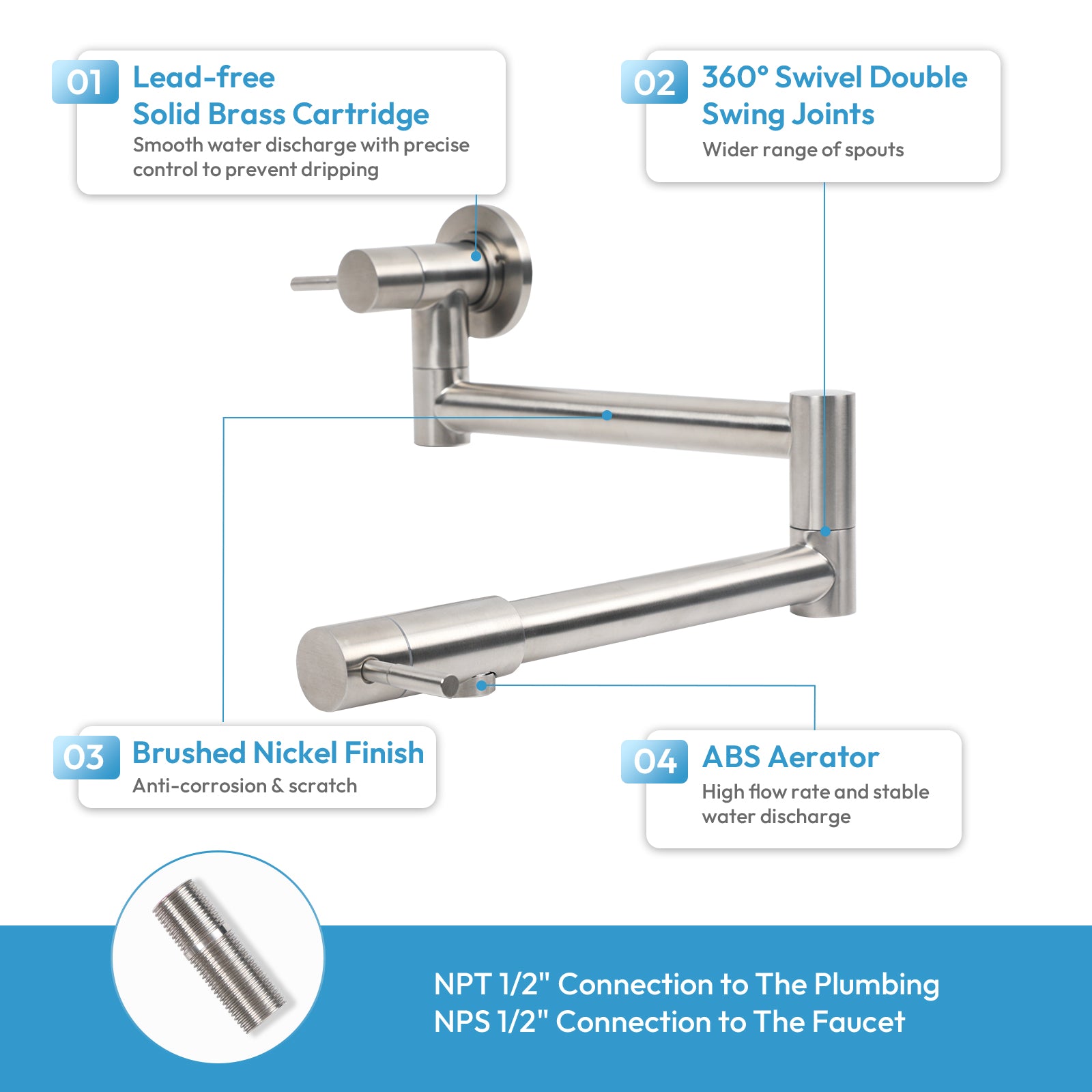 Besdor Upside Down Design Pot Filler Faucet Brushed Nickel