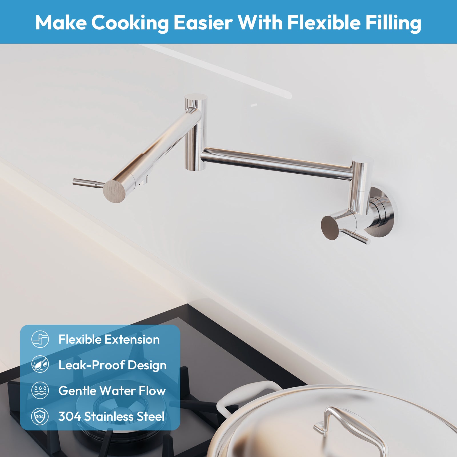 Besdor Pot Filler Faucet Stainless Steel Brushed Nickel