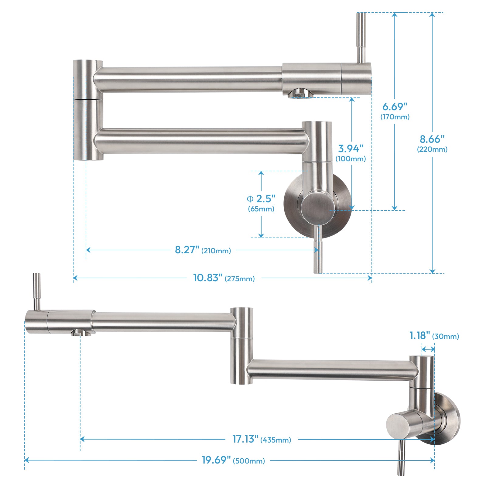 Besdor Pot Filler Faucet Stainless Steel Brushed Nickel