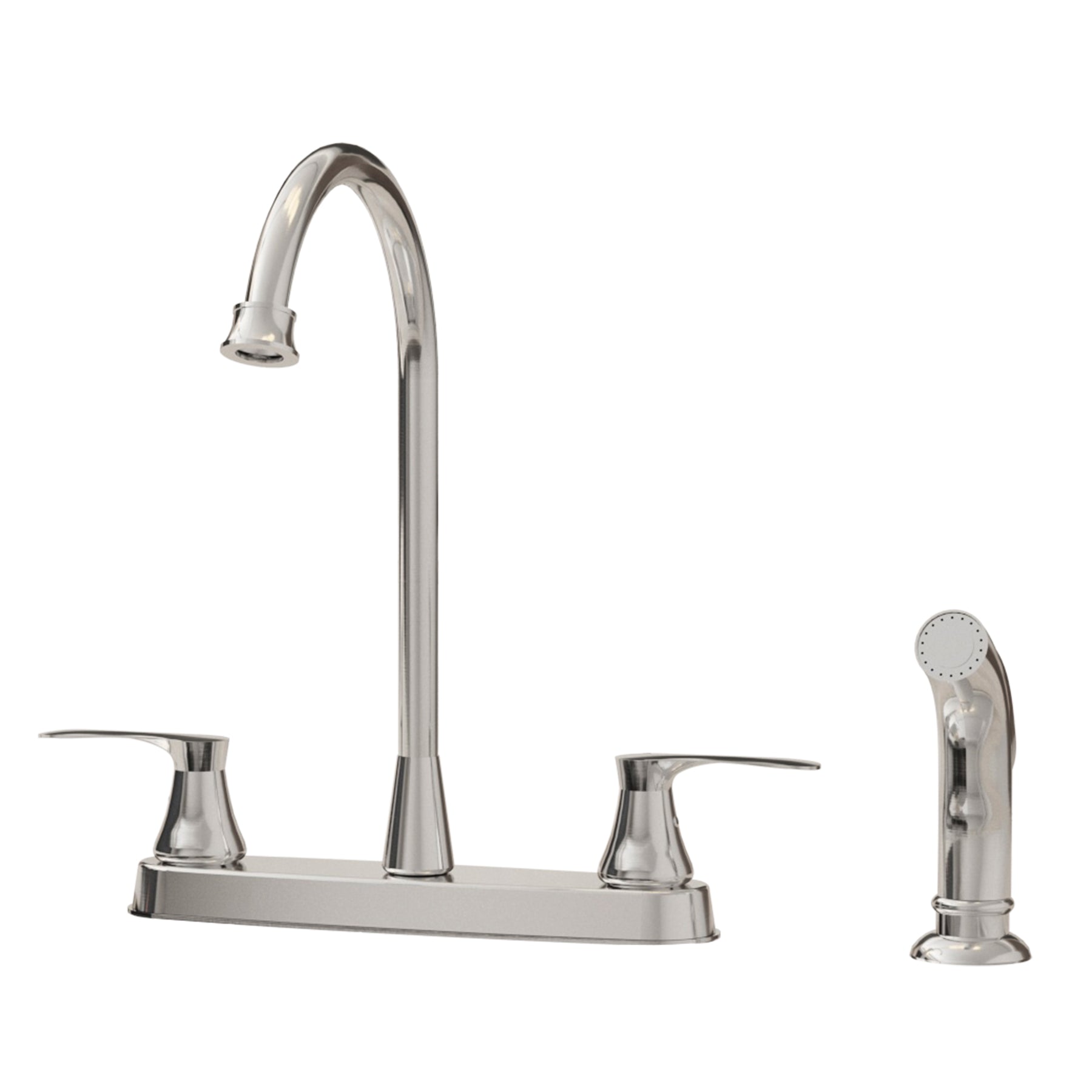 Kitchen Faucet with Side Sprayer, 2 Handle, 3 or 4 Hole, Stainless Steel, Brushed Nickel