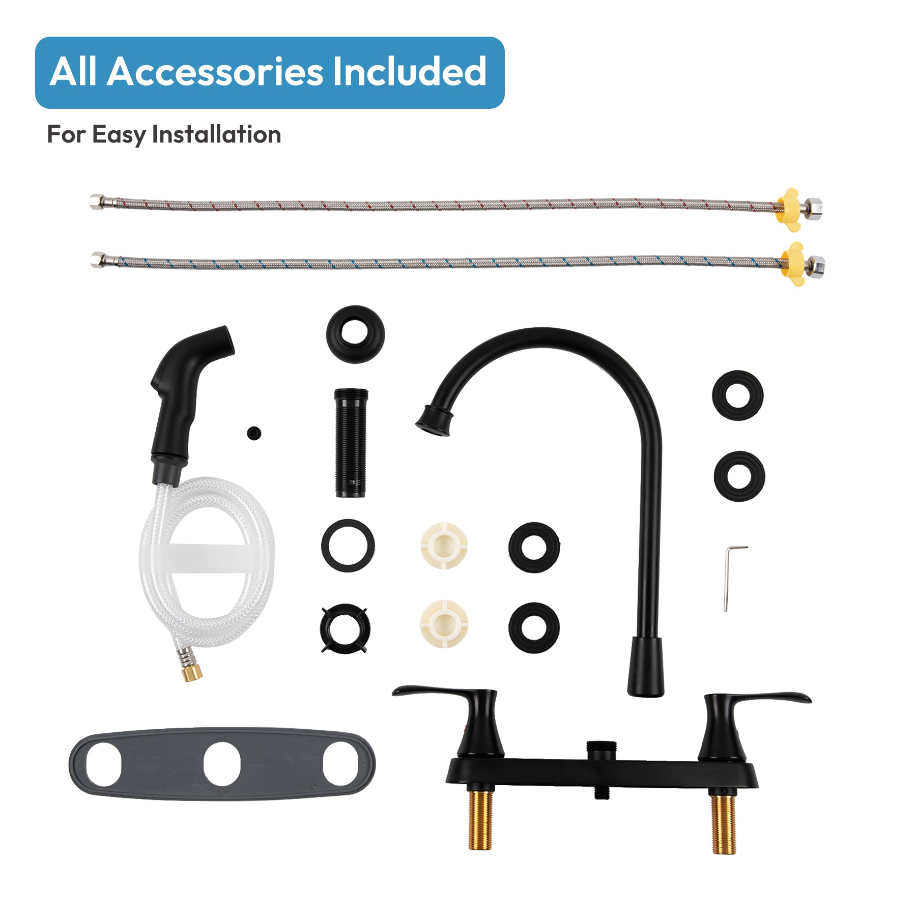 Kitchen Faucet with Side Sprayer, 2 Handle, 3 or 4 Hole, Stainless Steel, Matte Black