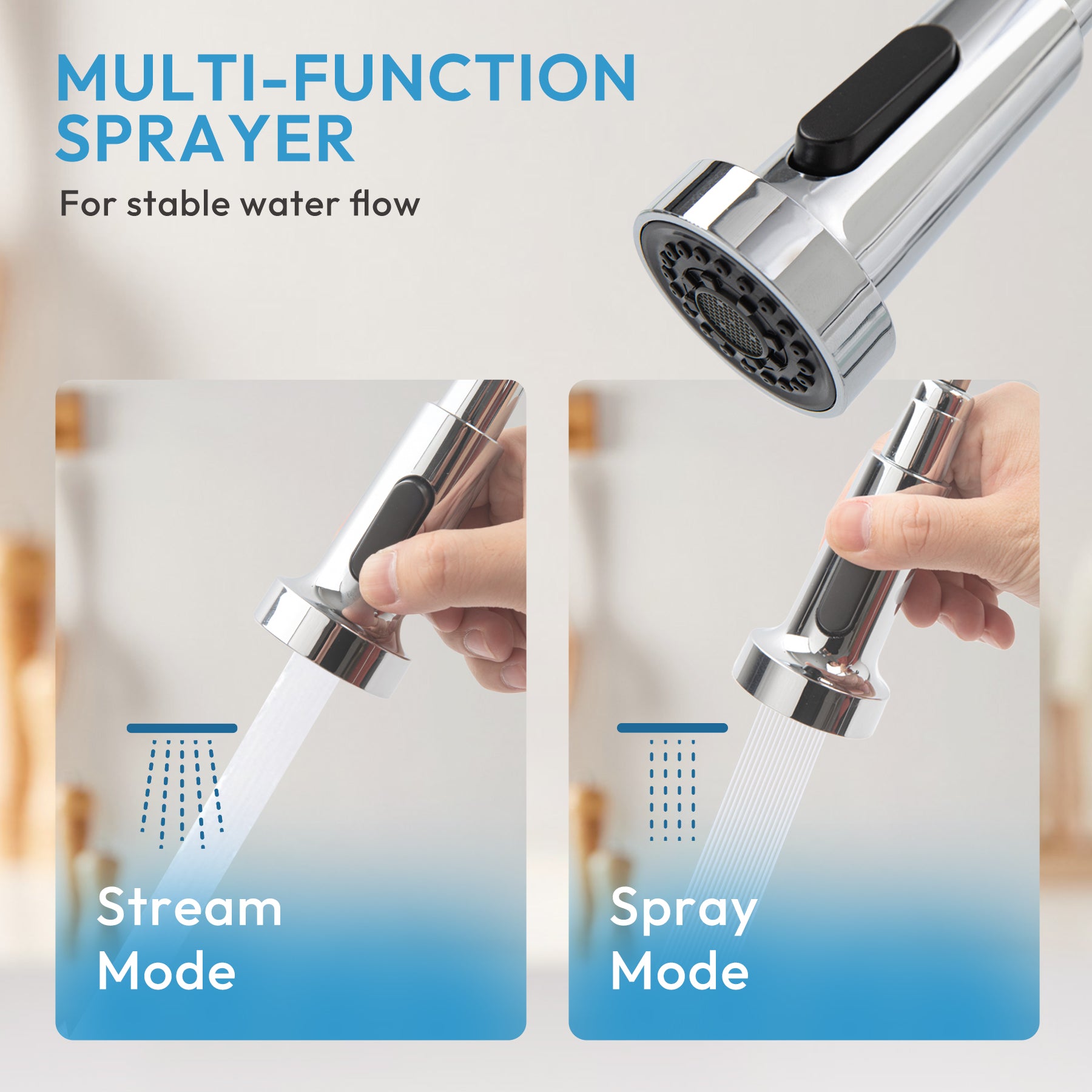 Kitchen Faucet With Sprayer Spring Faucet, Polished Chrome (Non Pull Down)