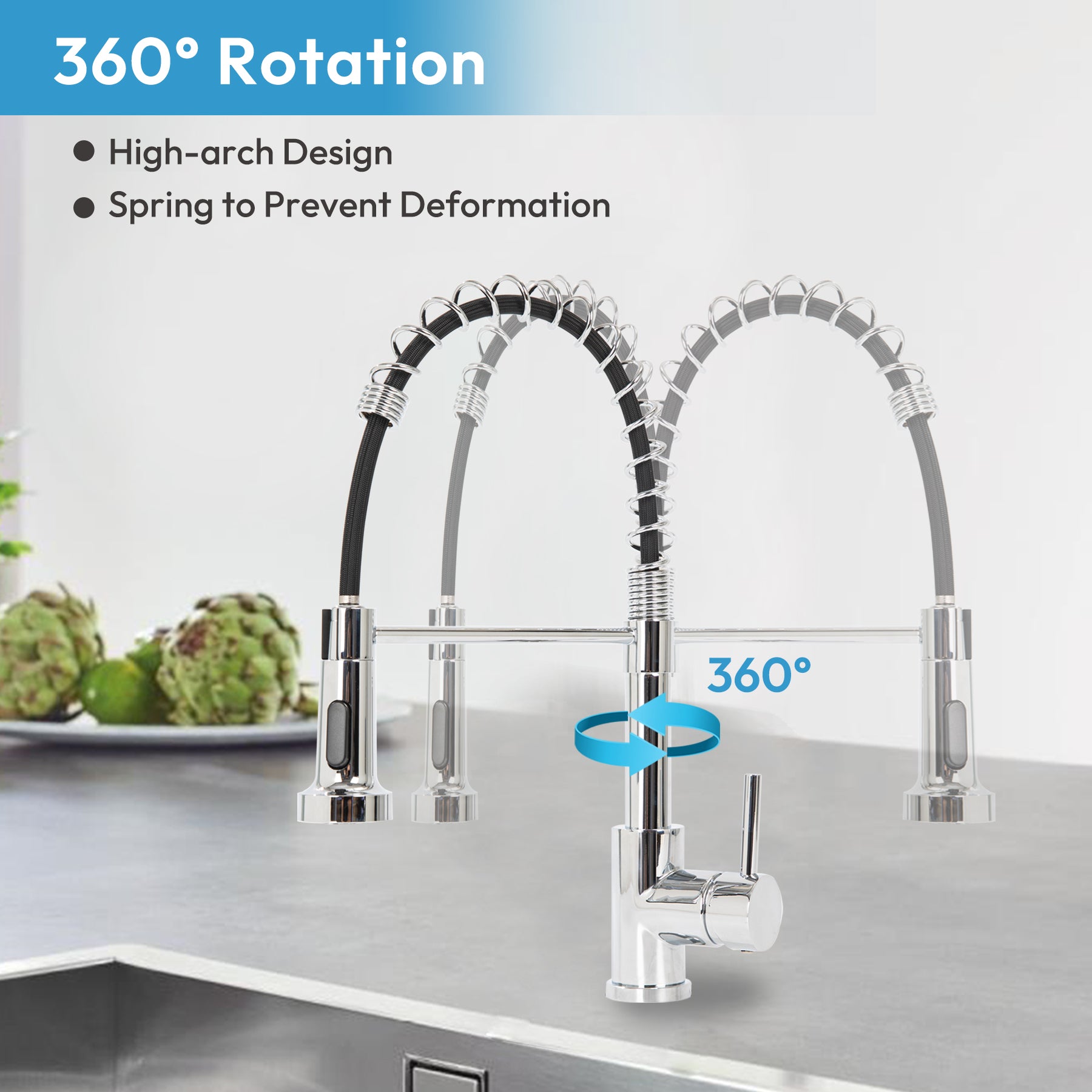 Kitchen Faucet With Sprayer Spring Faucet, Polished Chrome (Non Pull Down)