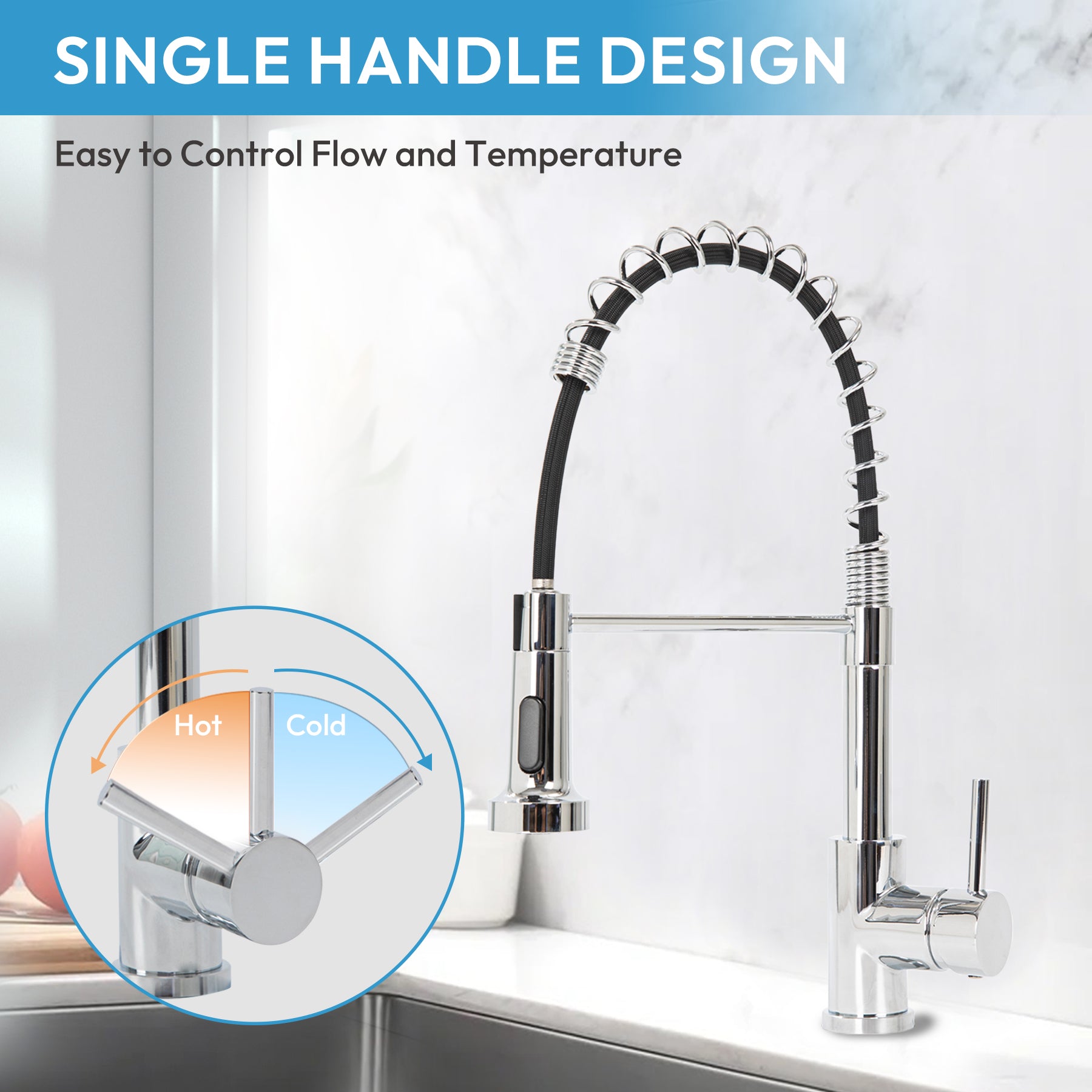 Kitchen Faucet With Sprayer Spring Faucet, Polished Chrome (Non Pull Down)