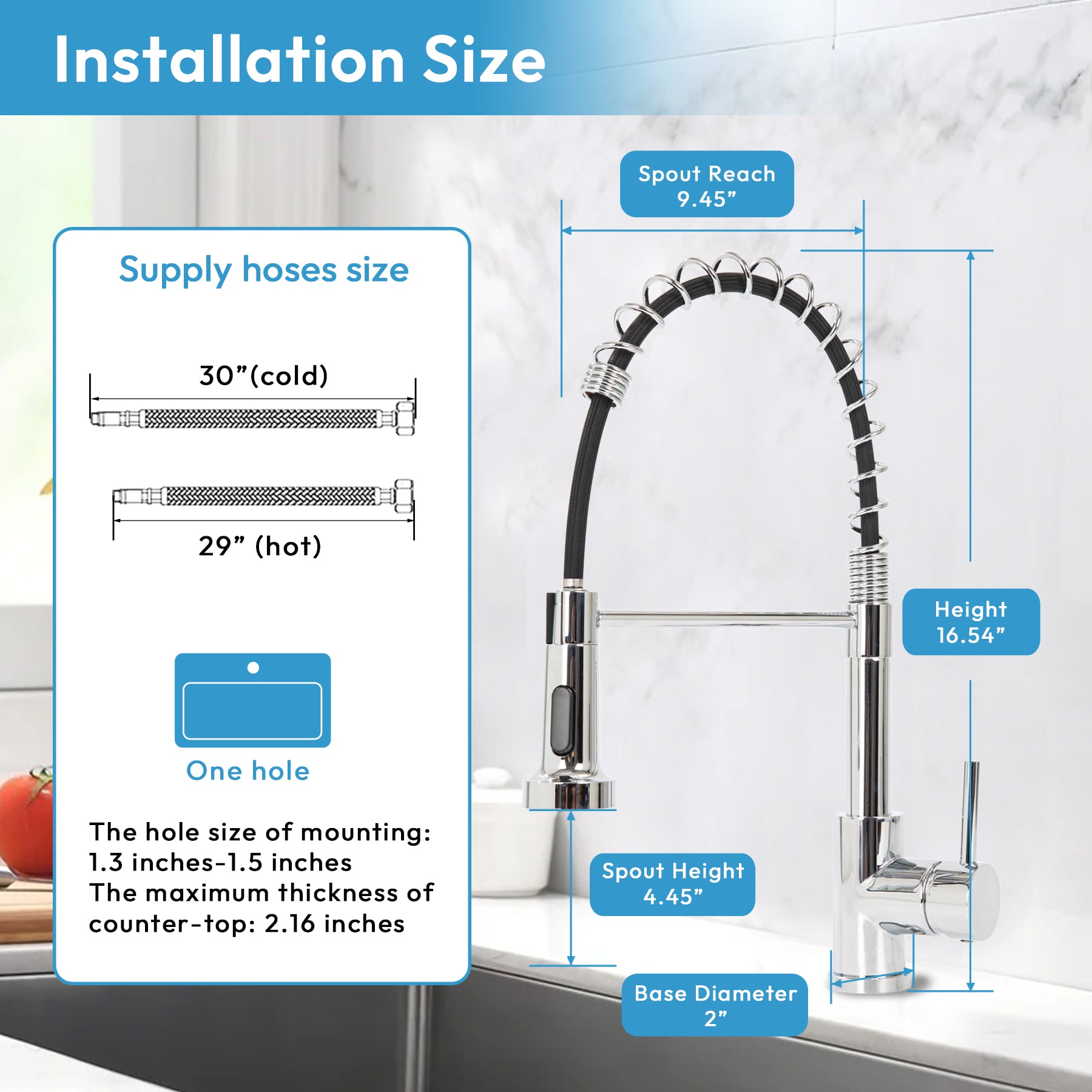 Kitchen Faucet With Sprayer Spring Faucet, Polished Chrome (Non Pull Down)