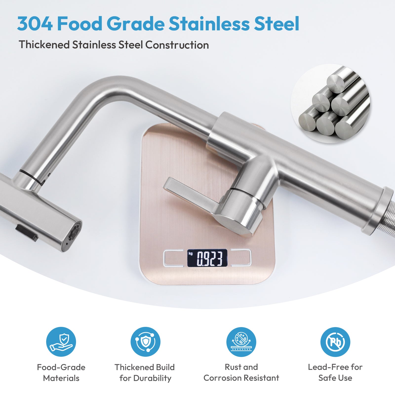 Besdor Waterfall Kitchen Faucet with Pull Down Sprayer Brushed Nickel