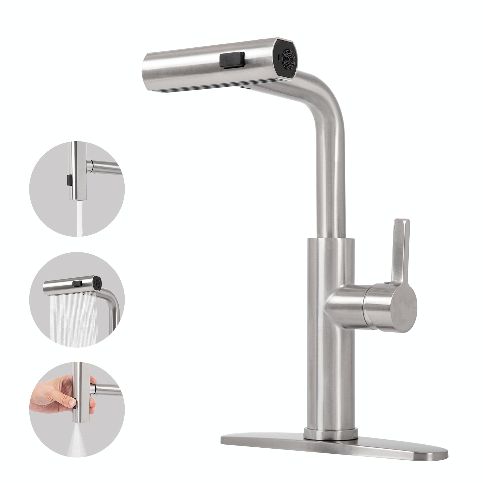 Besdor Waterfall Kitchen Faucet with Pull Down Sprayer Brushed Nickel