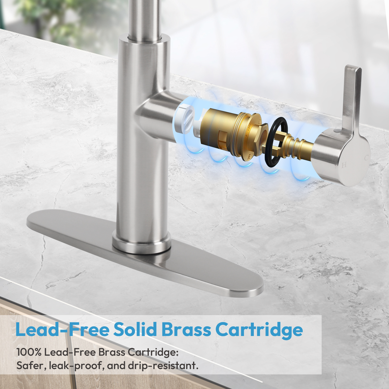 Besdor Waterfall Kitchen Faucet with Pull Down Sprayer Brushed Nickel