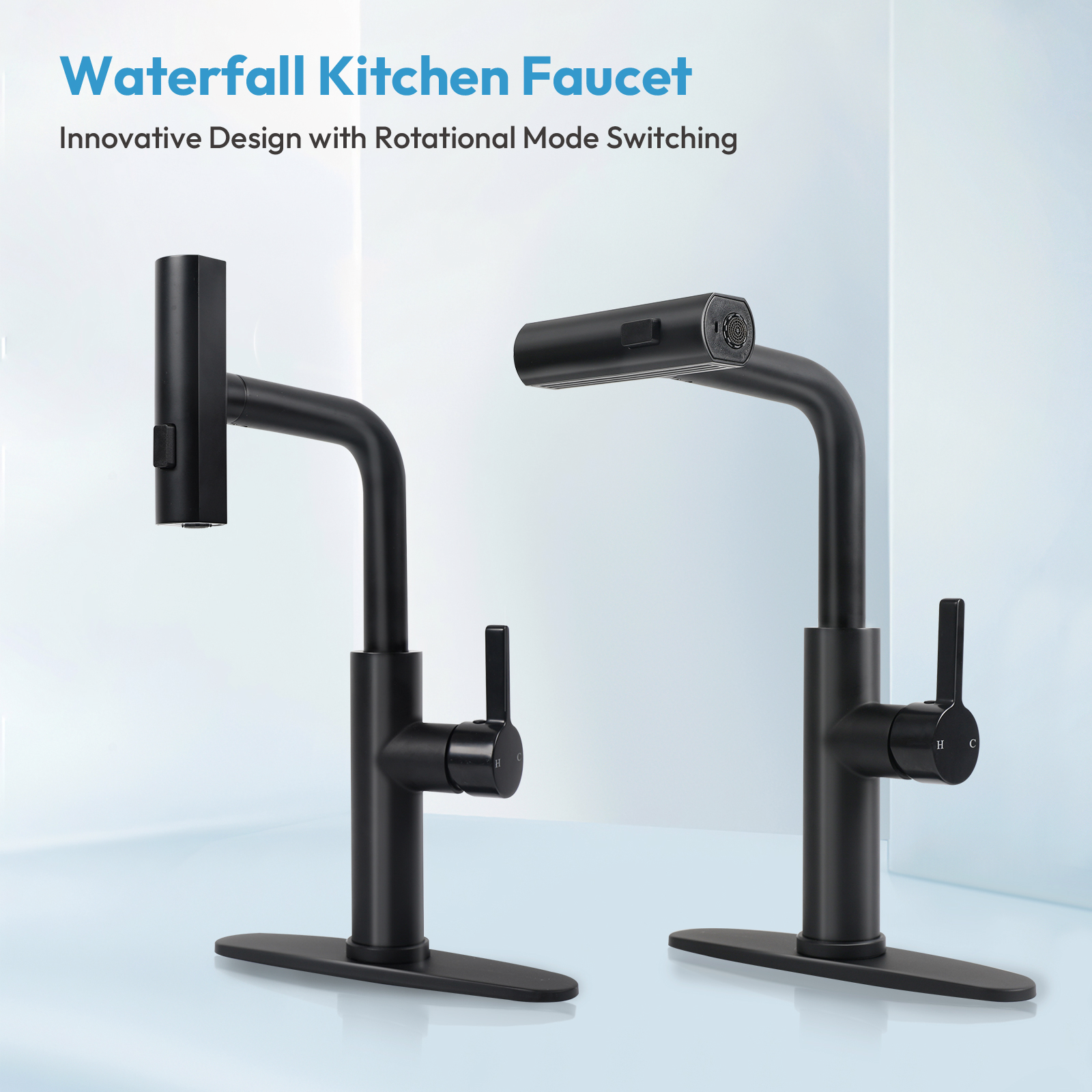 Besdor Waterfall Kitchen Faucet with Pull Down Sprayer Matte Black