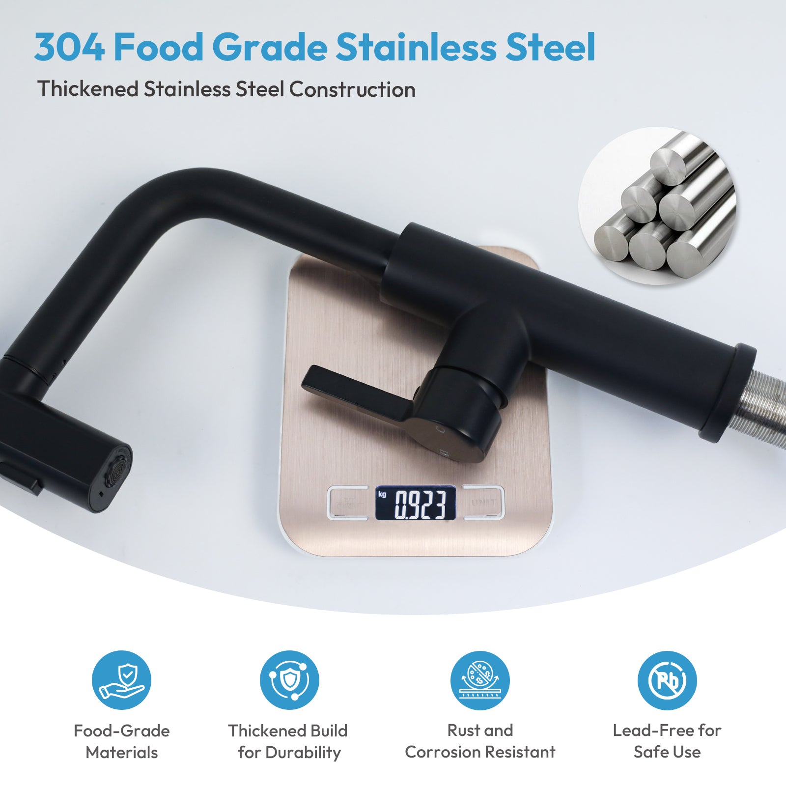 Besdor Waterfall Kitchen Faucet with Pull Down Sprayer Matte Black