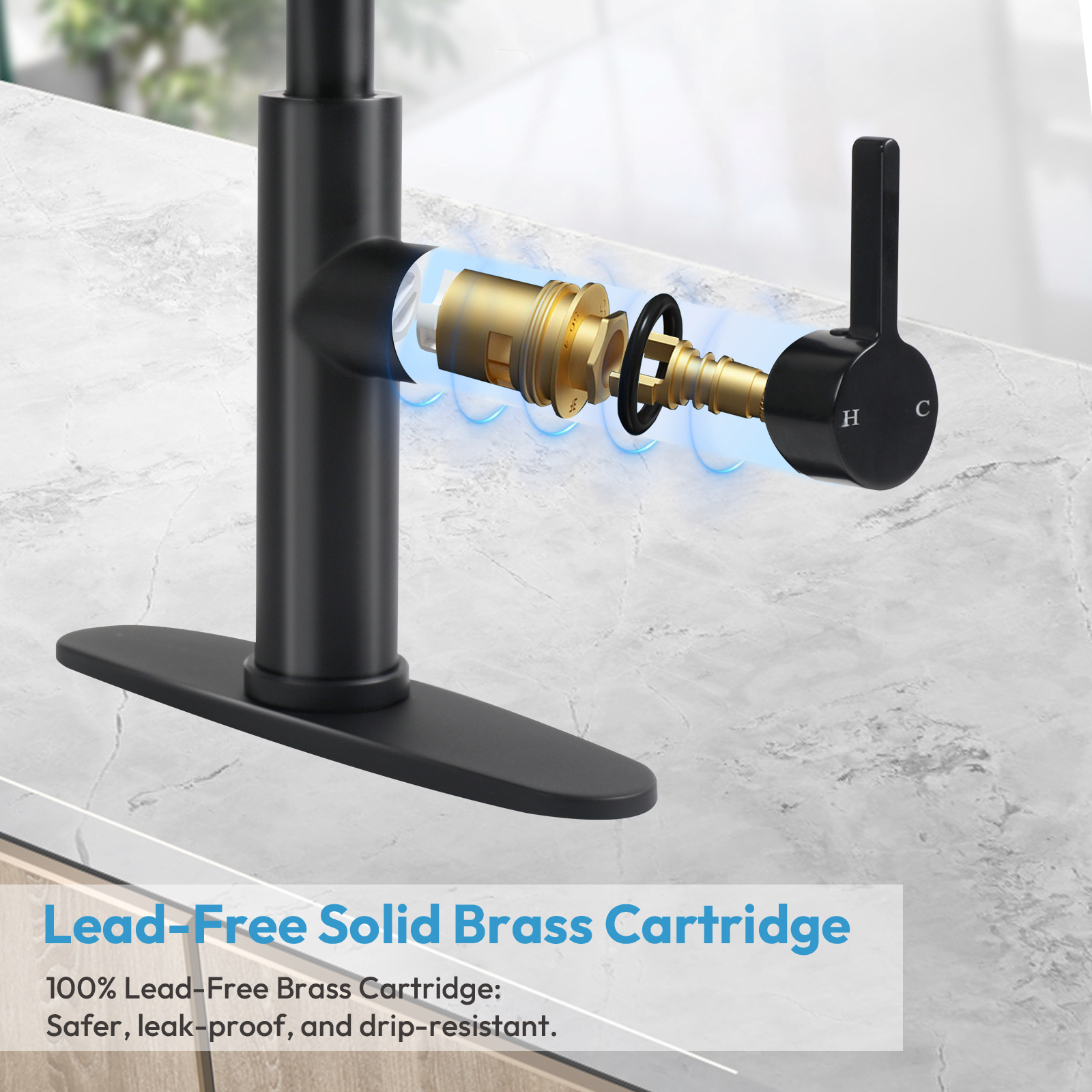 Besdor Waterfall Kitchen Faucet with Pull Down Sprayer Matte Black