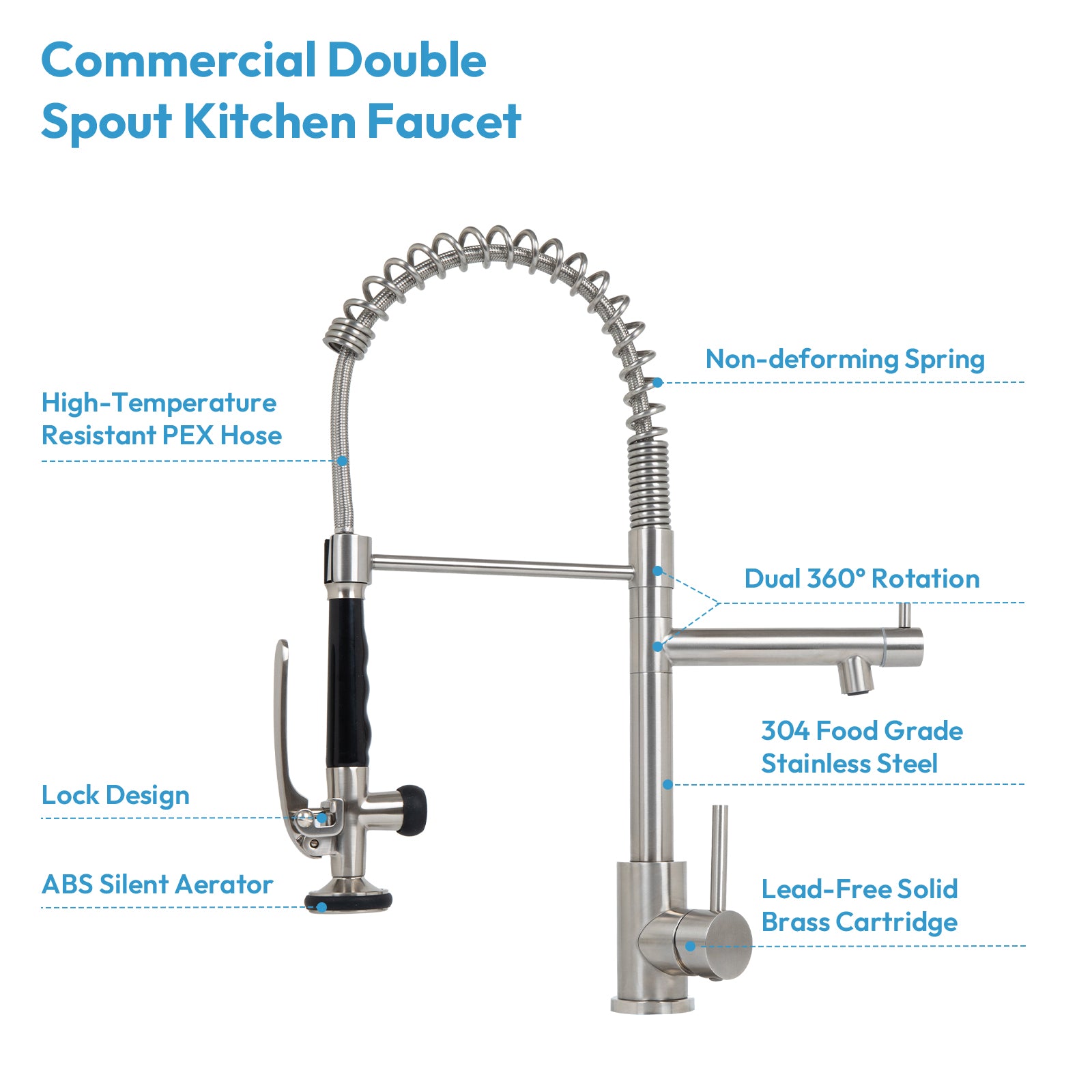 Besdor Commercial Pull Down Kitchen Faucet with Pot Filler Brushed Nickel