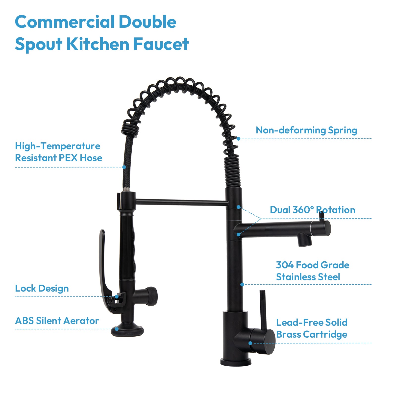 Besdor Commercial Pull Down Kitchen Faucet with Pot Filler Matte Black
