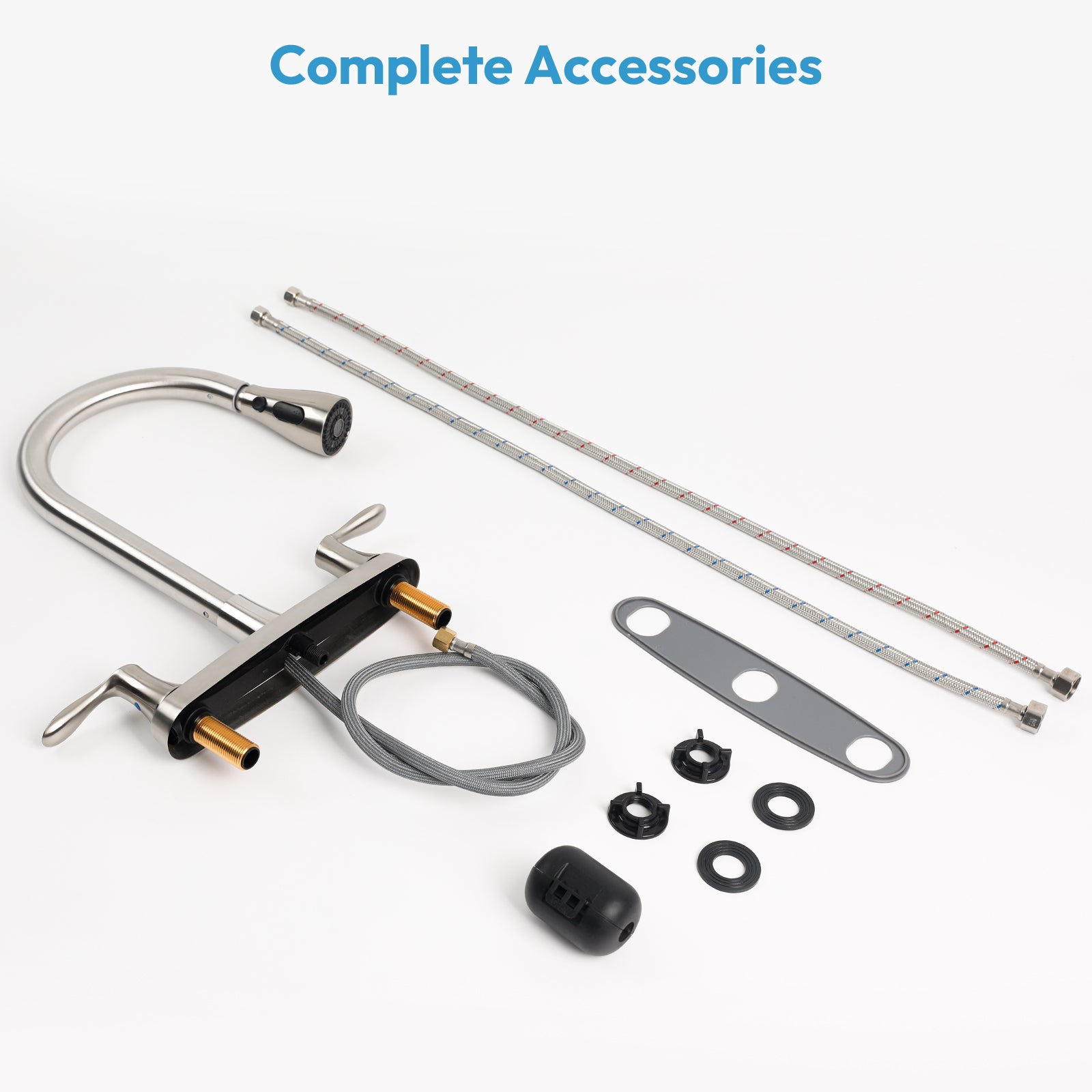 Besdor 3 Hole 2 Handle Kitchen Faucet with Pull Down Sprayer, Brushed Nickel