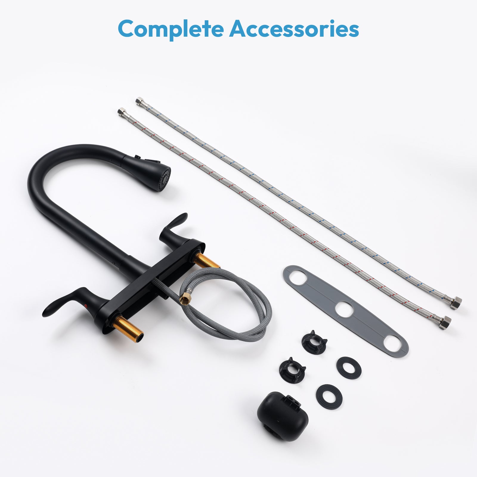 Besdor 3 Hole 2 Handle Kitchen Faucet with Pull Down Sprayer, Matte Black