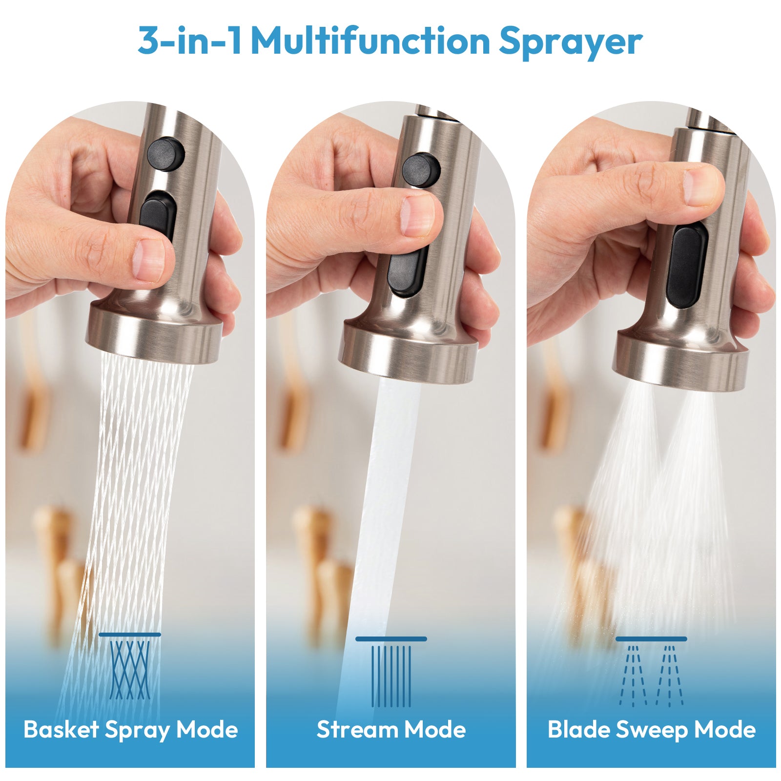 Besdor Wall Mount Kitchen Faucet with Pull Down Sprayer, Stainless Steel, Brushed Nickel