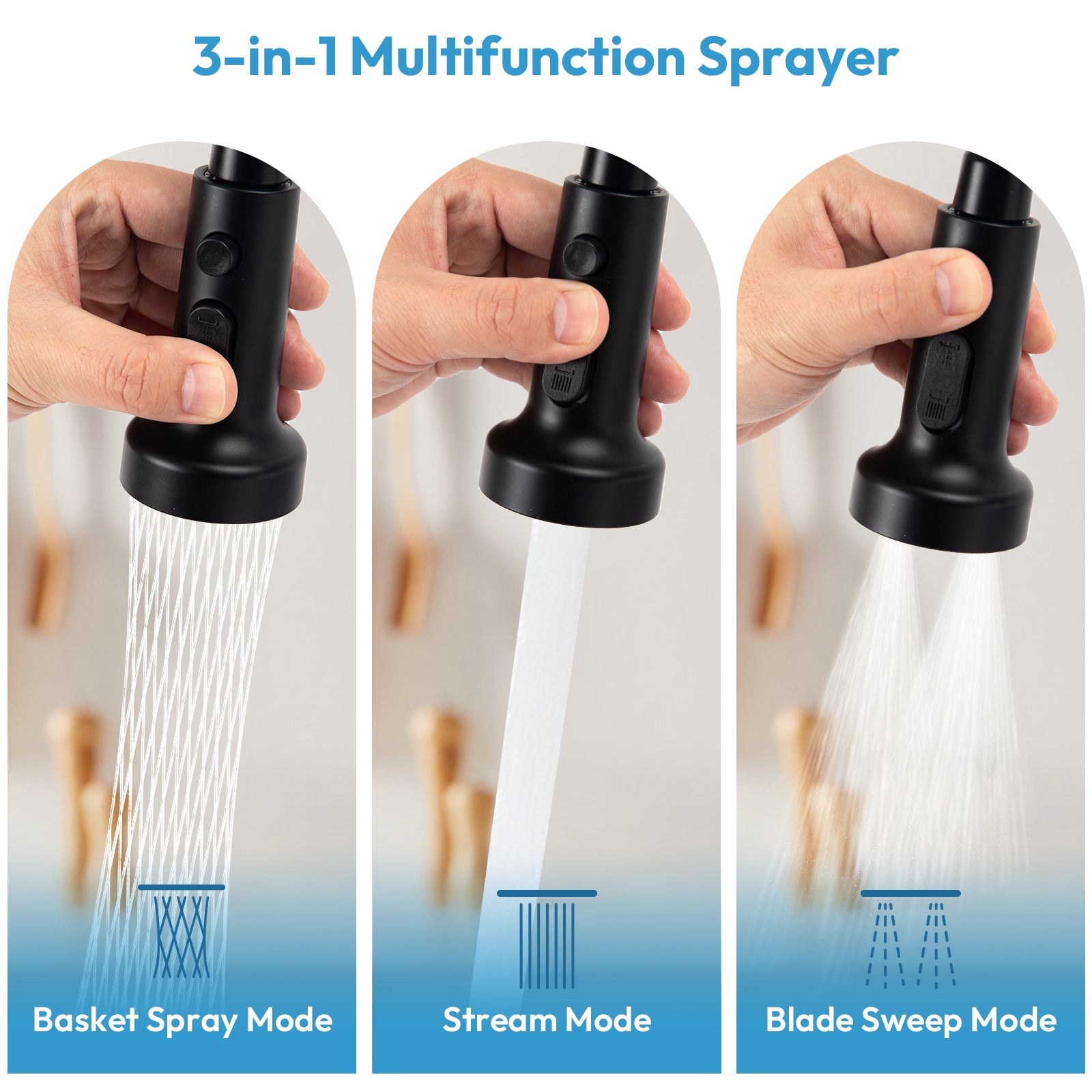 Besdor Wall Mount Kitchen Faucet with Pull Down Sprayer, Stainless Steel, Matte Black