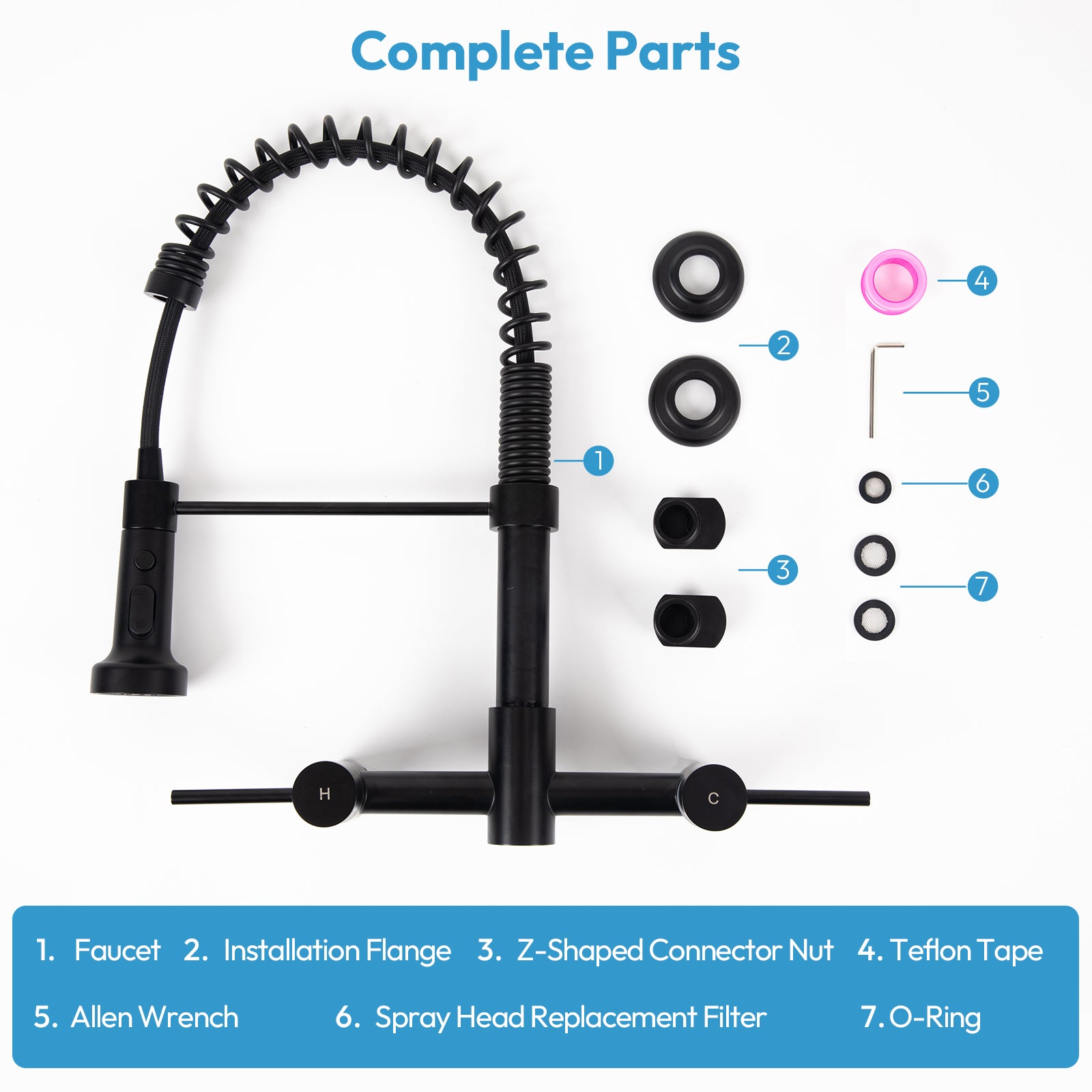 Besdor Wall Mount Kitchen Faucet with Pull Down Sprayer, Stainless Steel, Matte Black