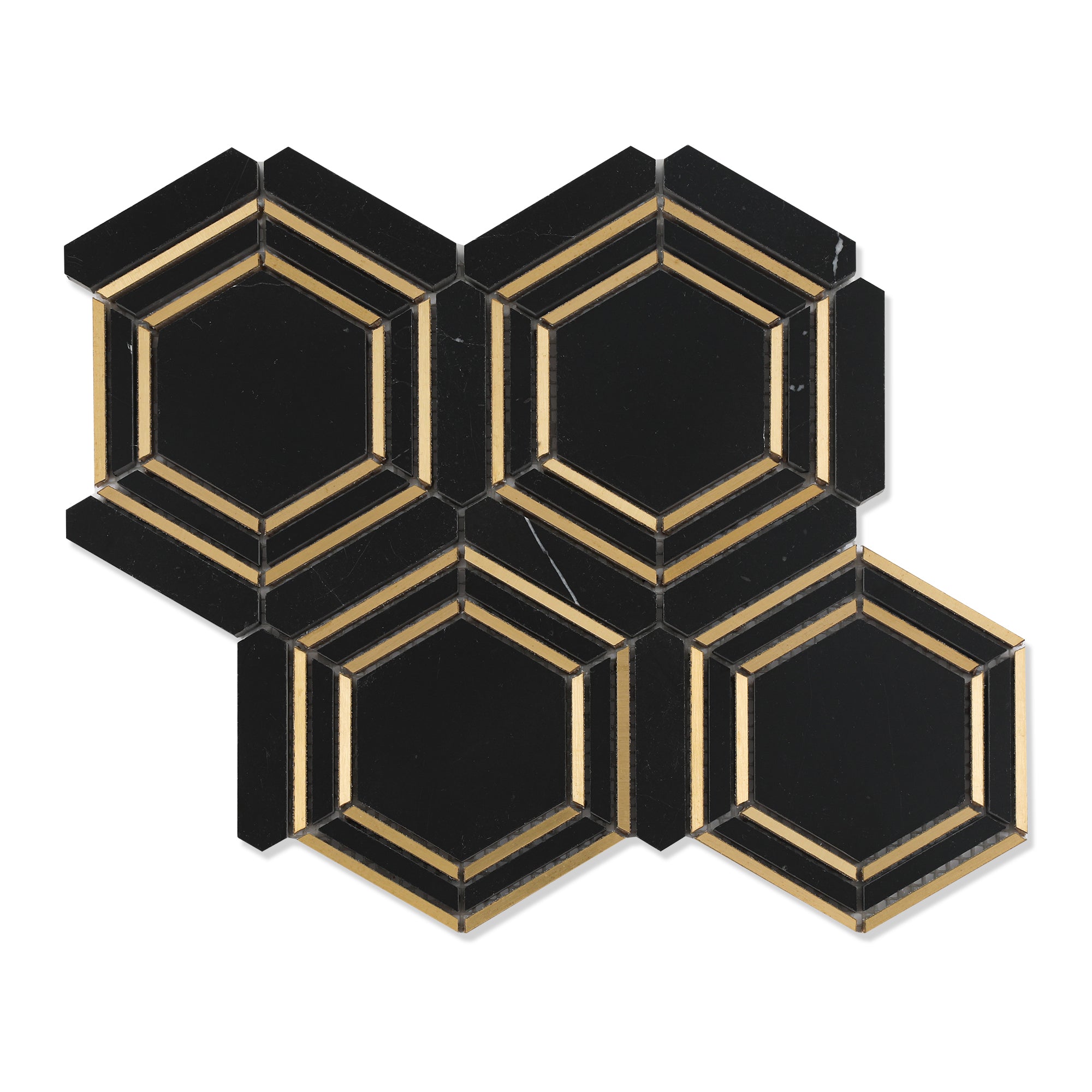 Besdor Black Natural Marble Hexagon Mosaic Tile, Polished, 5 Sheets