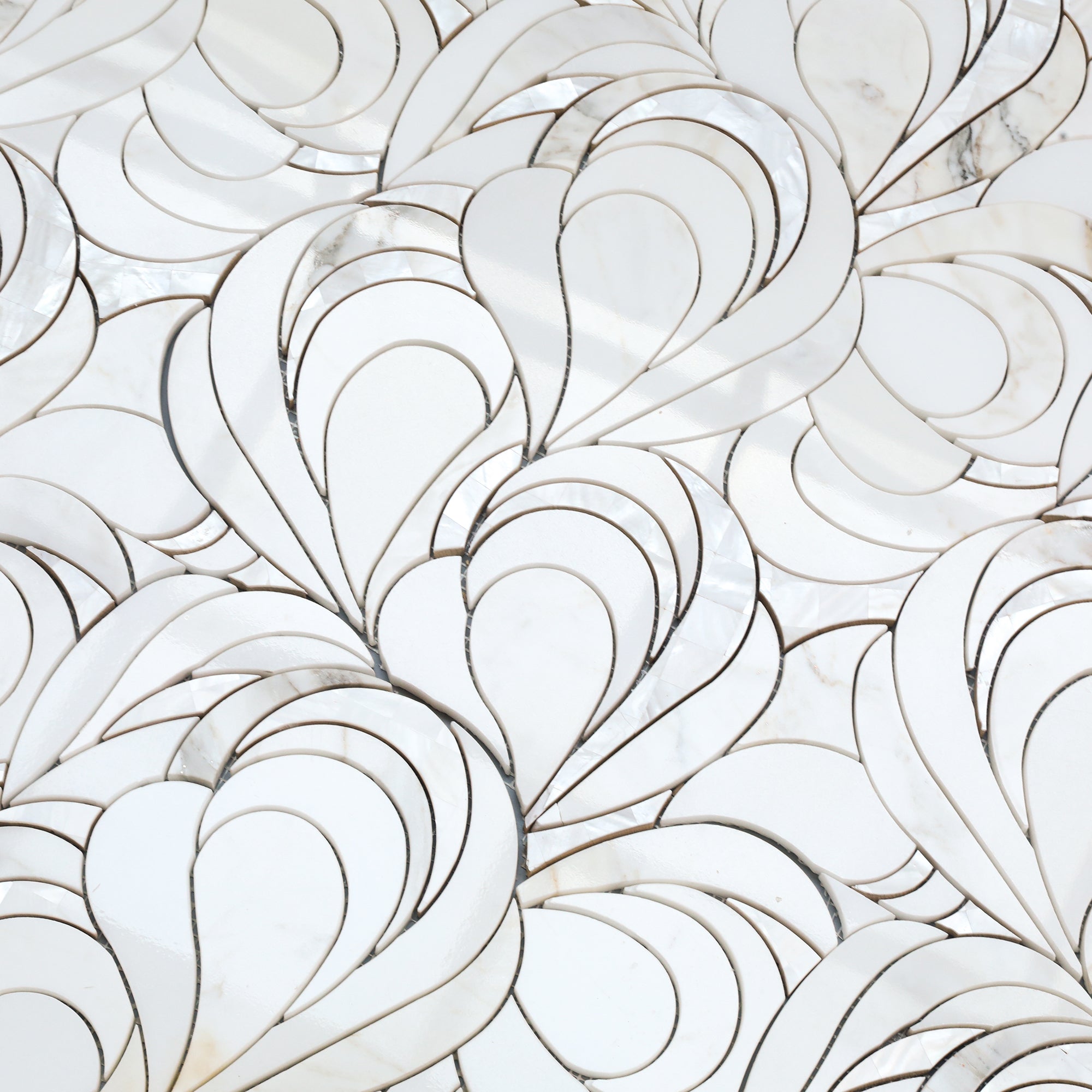 Natural White Marble Mosaic Tile, Petal Shape, Polished, 1 Sheet