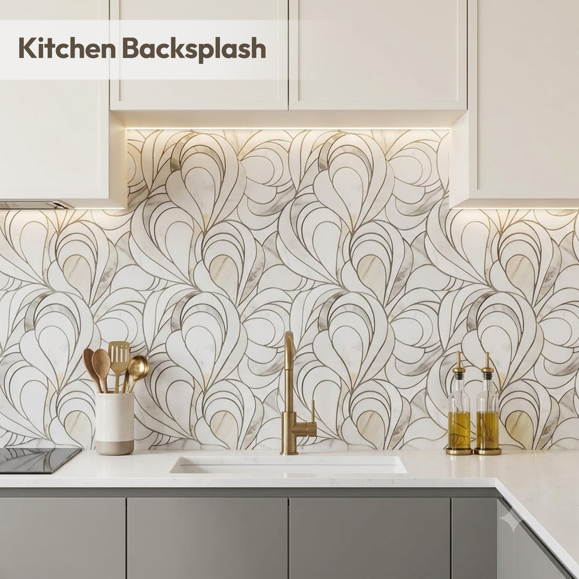 Natural White Marble Mosaic Tile, Petal Shape, Polished, 1 Sheet