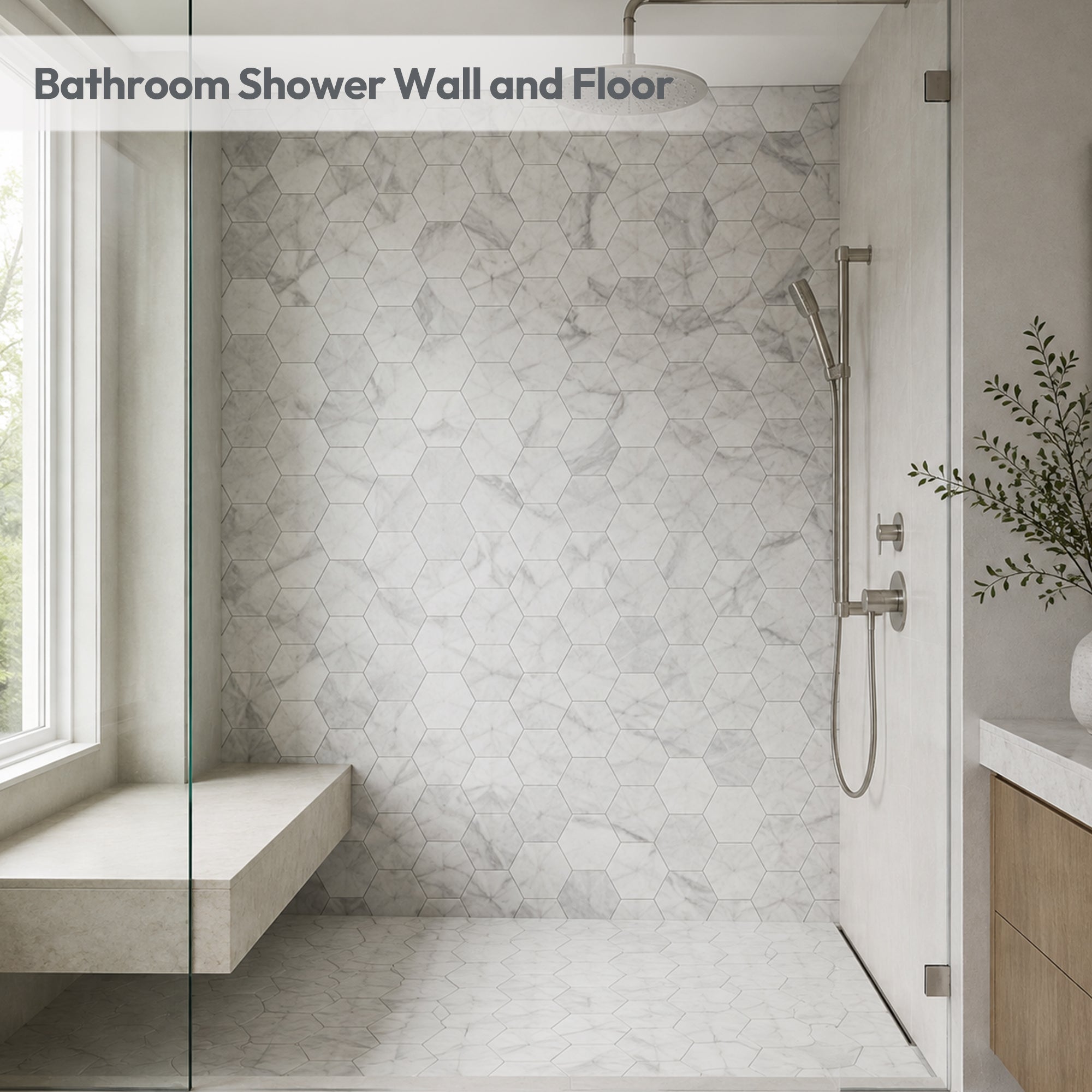 Besdor Natural Marble Mosaic Tile, 4 in Hexagon Andes Grey Honed, 5 Sheets