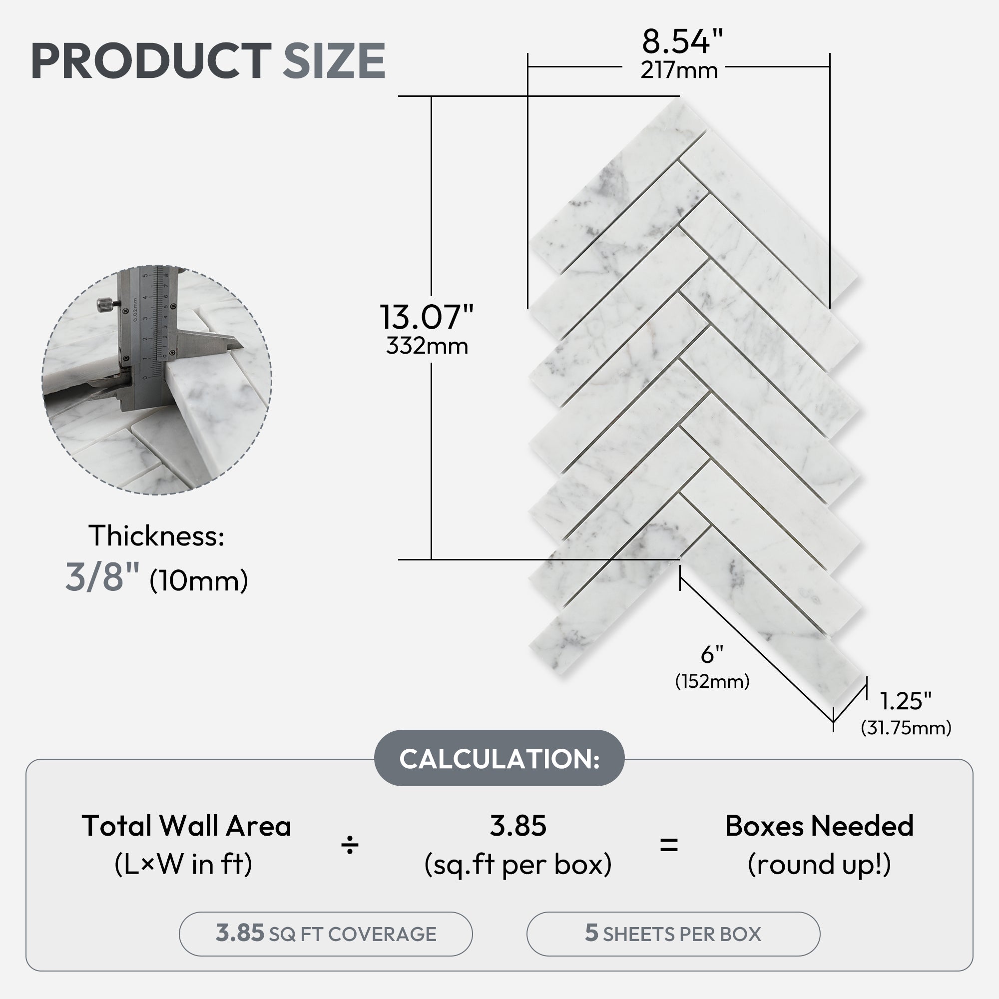 Carrara White Natural Marble Mosaic Tile, Polished, 5 Sheets