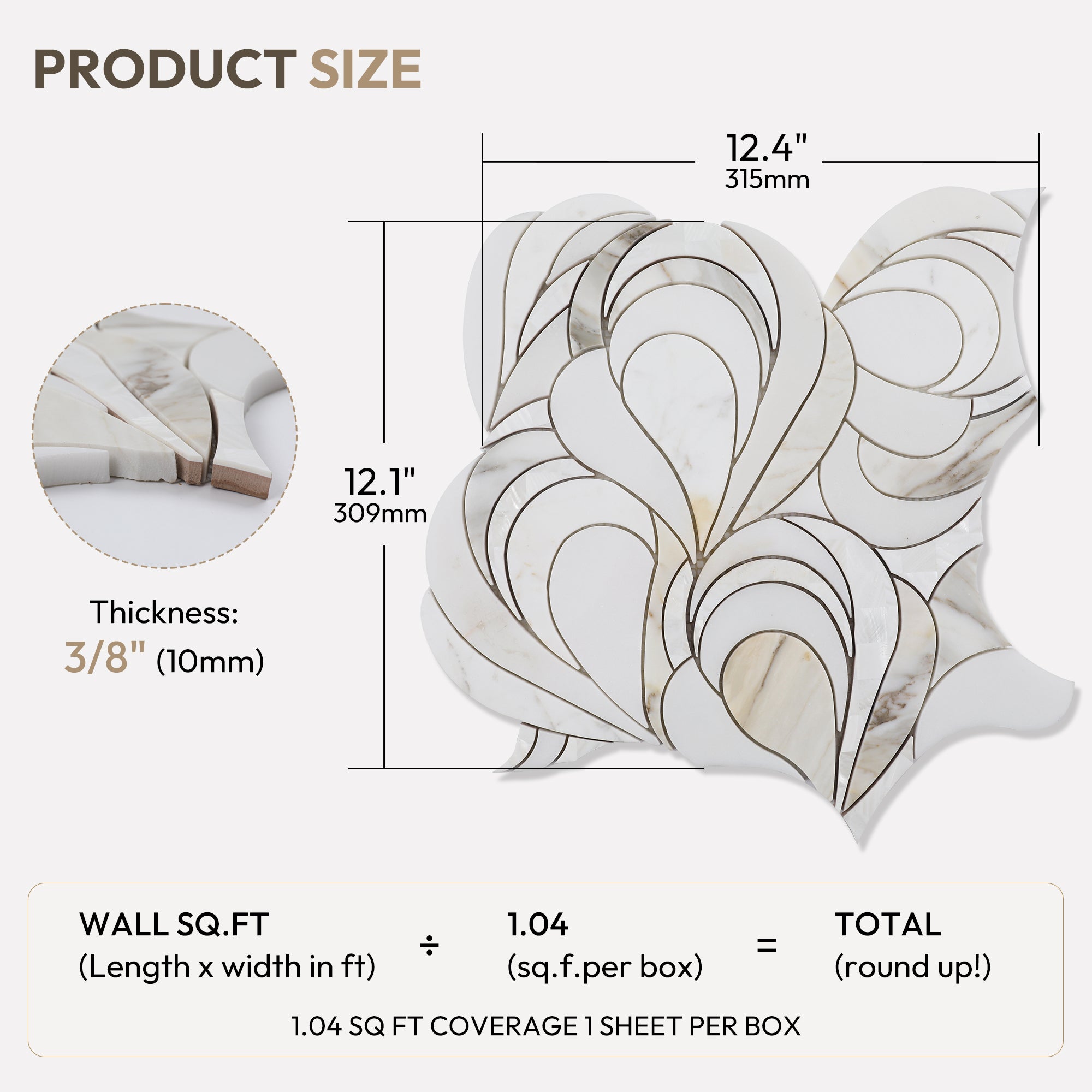 Natural White Marble Mosaic Tile, Petal Shape, Polished, 1 Sheet