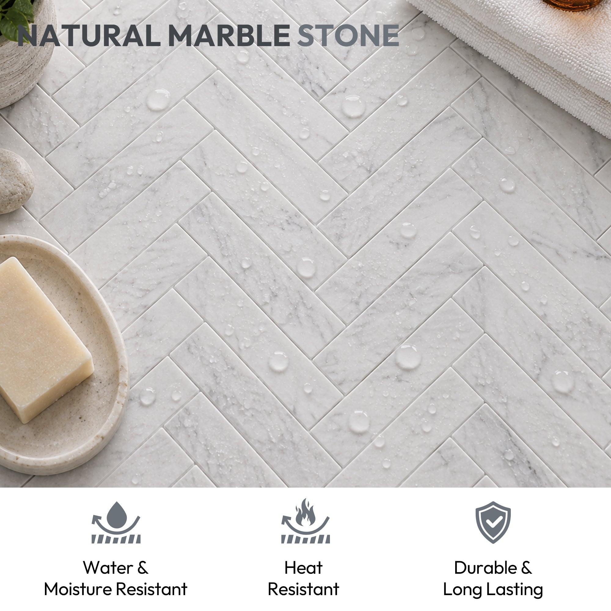 Carrara White Natural Marble Mosaic Tile, Polished, 5 Sheets