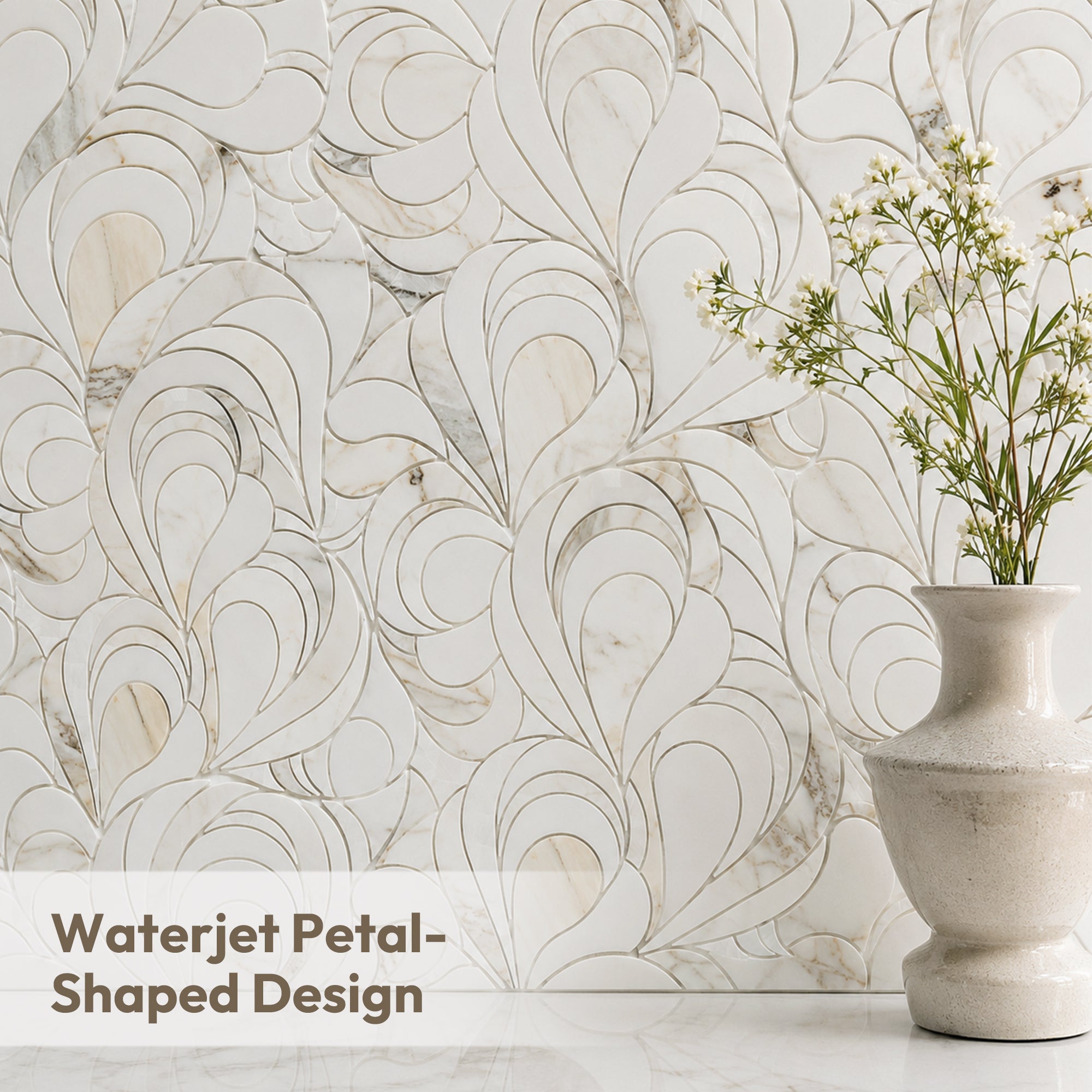 Natural White Marble Mosaic Tile, Petal Shape, Polished, 1 Sheet