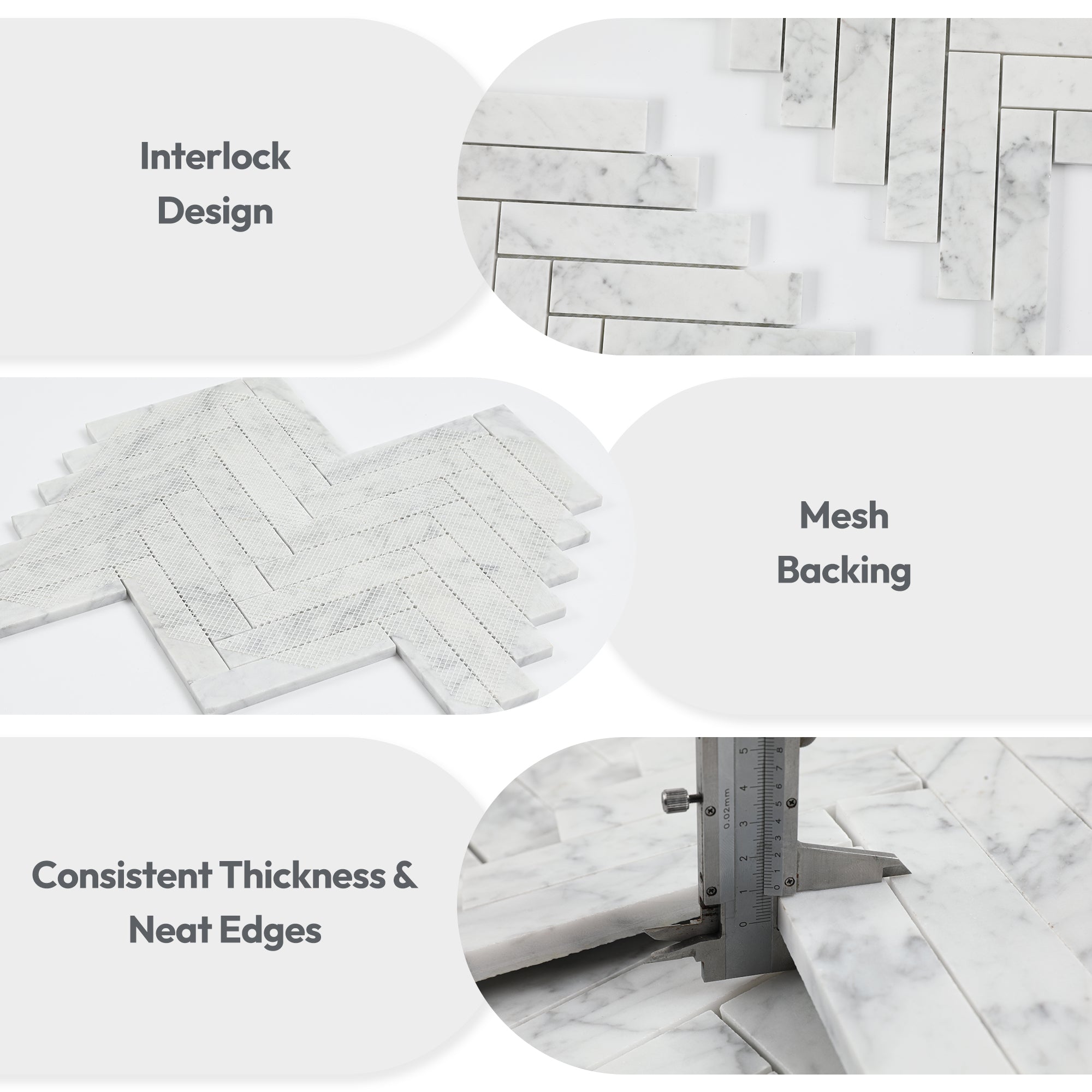 Carrara White Natural Marble Mosaic Tile, Polished, 5 Sheets