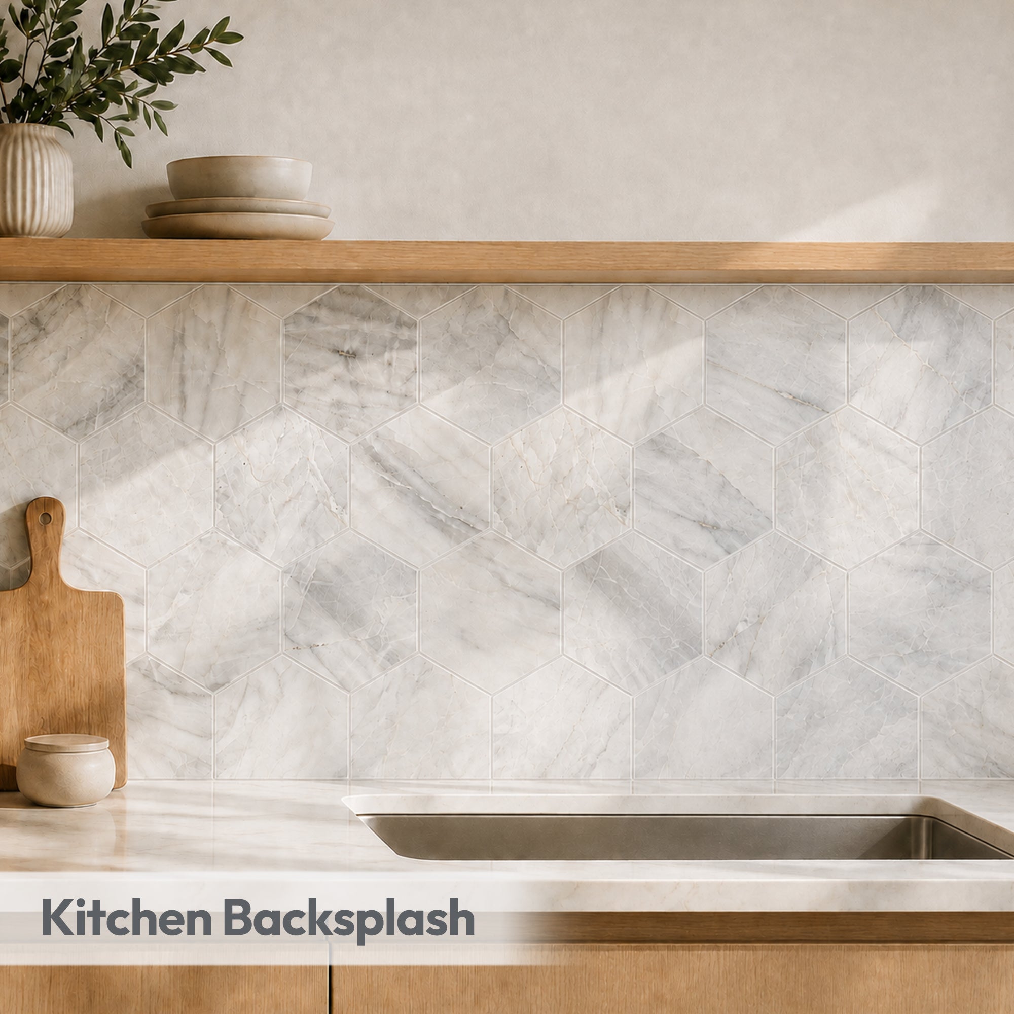 Besdor Natural Marble Mosaic Tile, 4 in Hexagon Andes Grey Honed, 5 Sheets