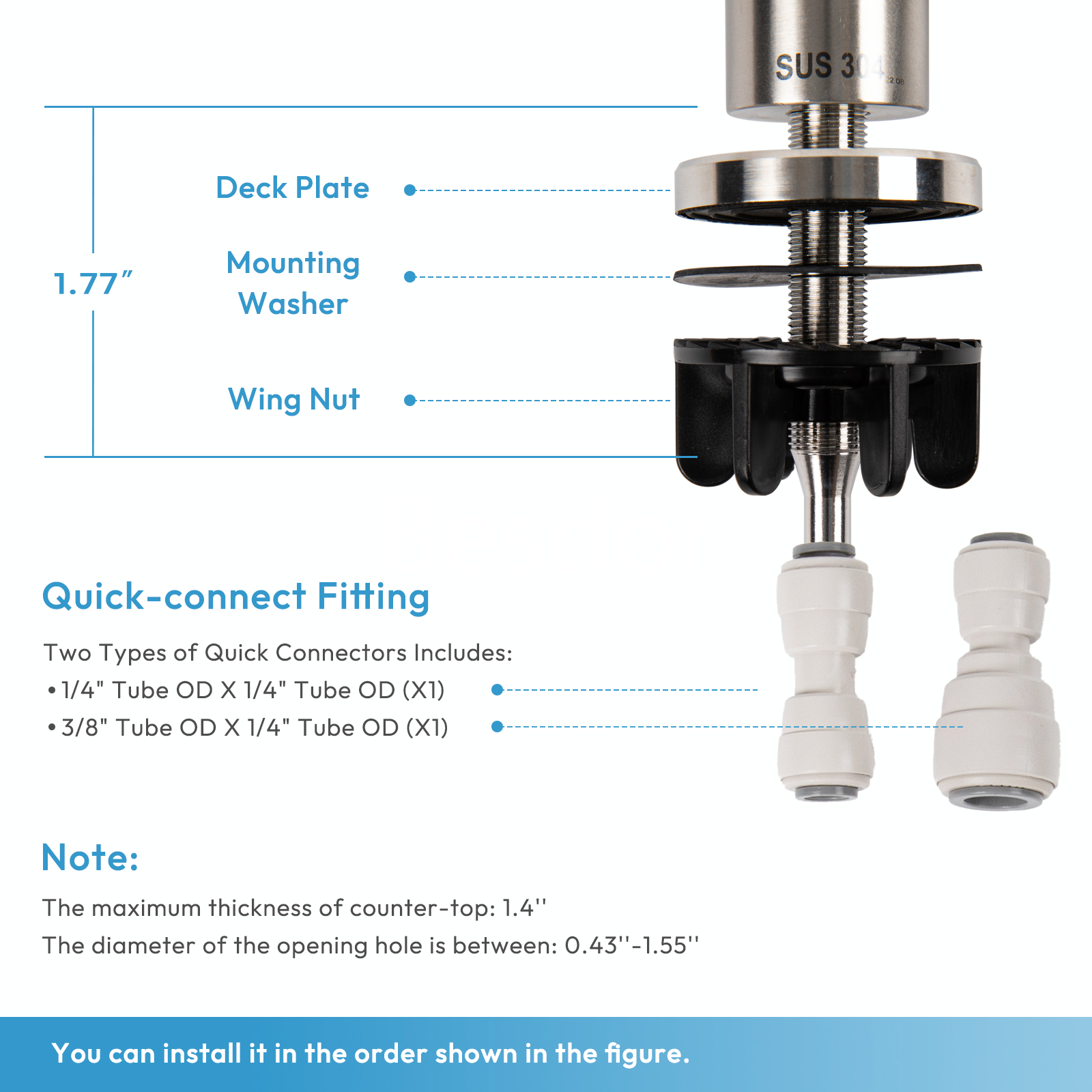 Besdor WF1 Water Filter Faucet, Reverse Osmosis Faucet for Drinking Water Filtration Systems