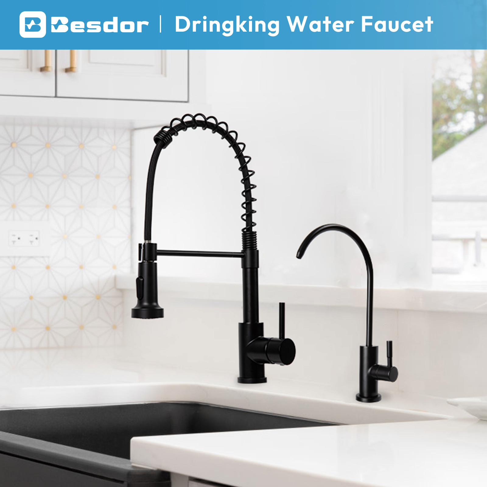 Besdor WF4 Water Filter Faucet, Reverse Osmosis Faucet for Drinking Water Filtration Systems (Matte Black)